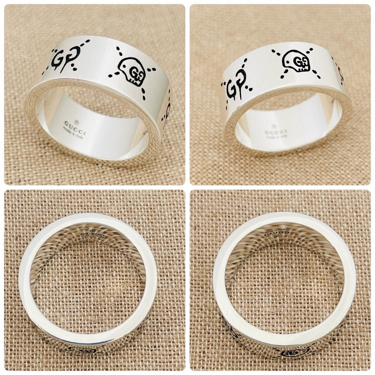 極美品 GUCCI グッチ 指輪 ゴースト アイコン ワイド リング 約17号