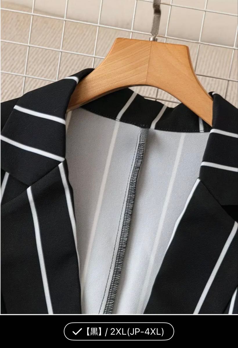 ストライプ柄 パンツスーツ セットアップ 黒 2XL(JP-4XL) レディース