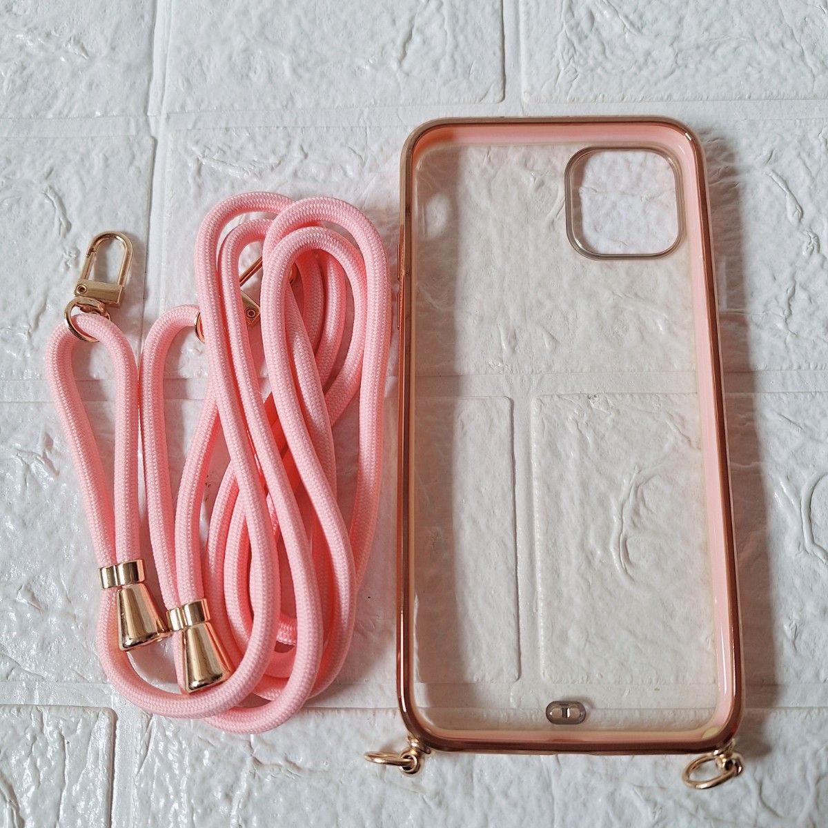 iPhone11 pro max スマホケース クリア ピンク ゴールド ショルダー