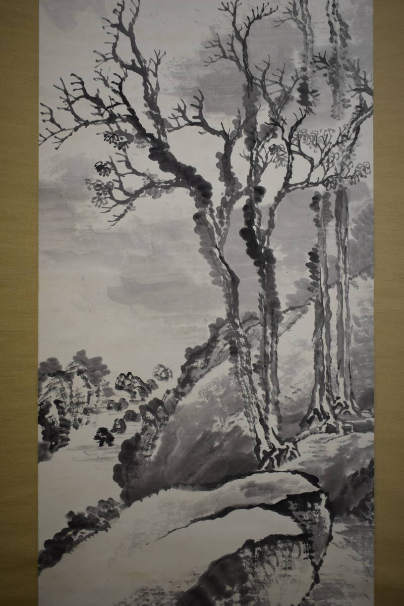 模写/川合玉堂/八可鳥/叭叭鳥図/桐共箱二重箱付/布袋屋掛軸HF-570 模写