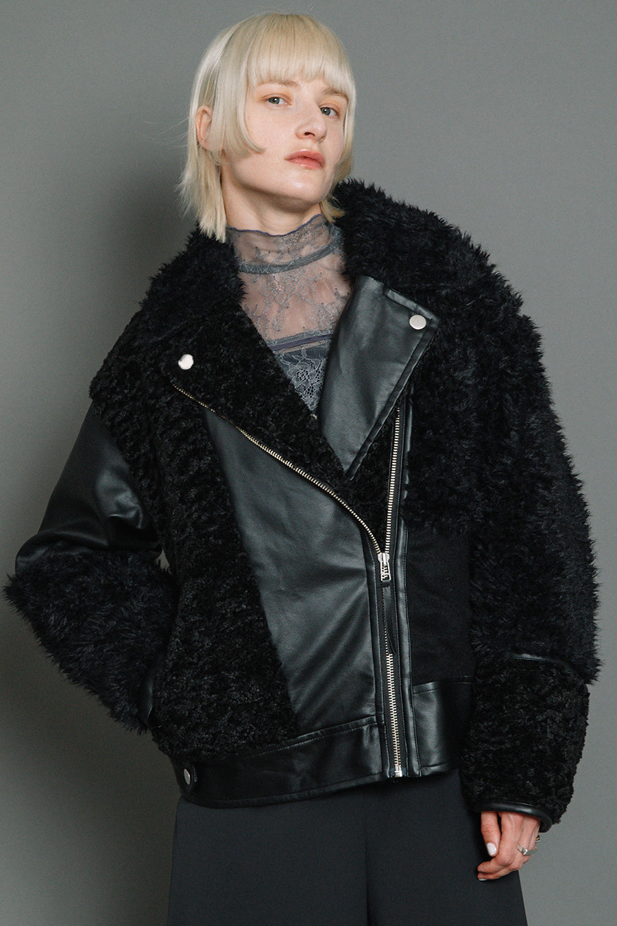 FUR COMBINATION RIDER'S BLOUSON — aulaaila