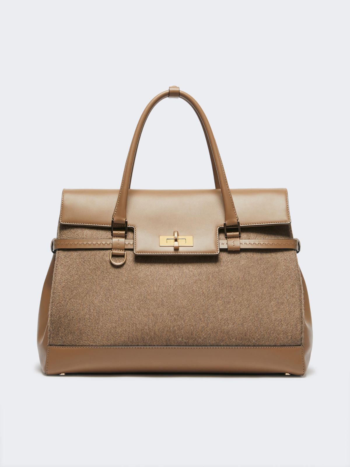 マルゴー] カーフレザー カシミヤ ダブル ハンドル バッグ, brown