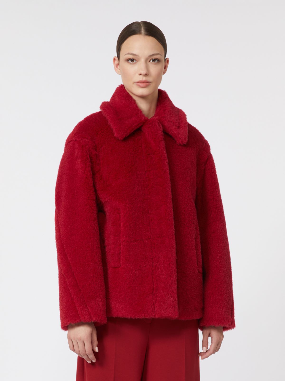 Cropped Teddy coat in alpaca and wool, red | Max Mara