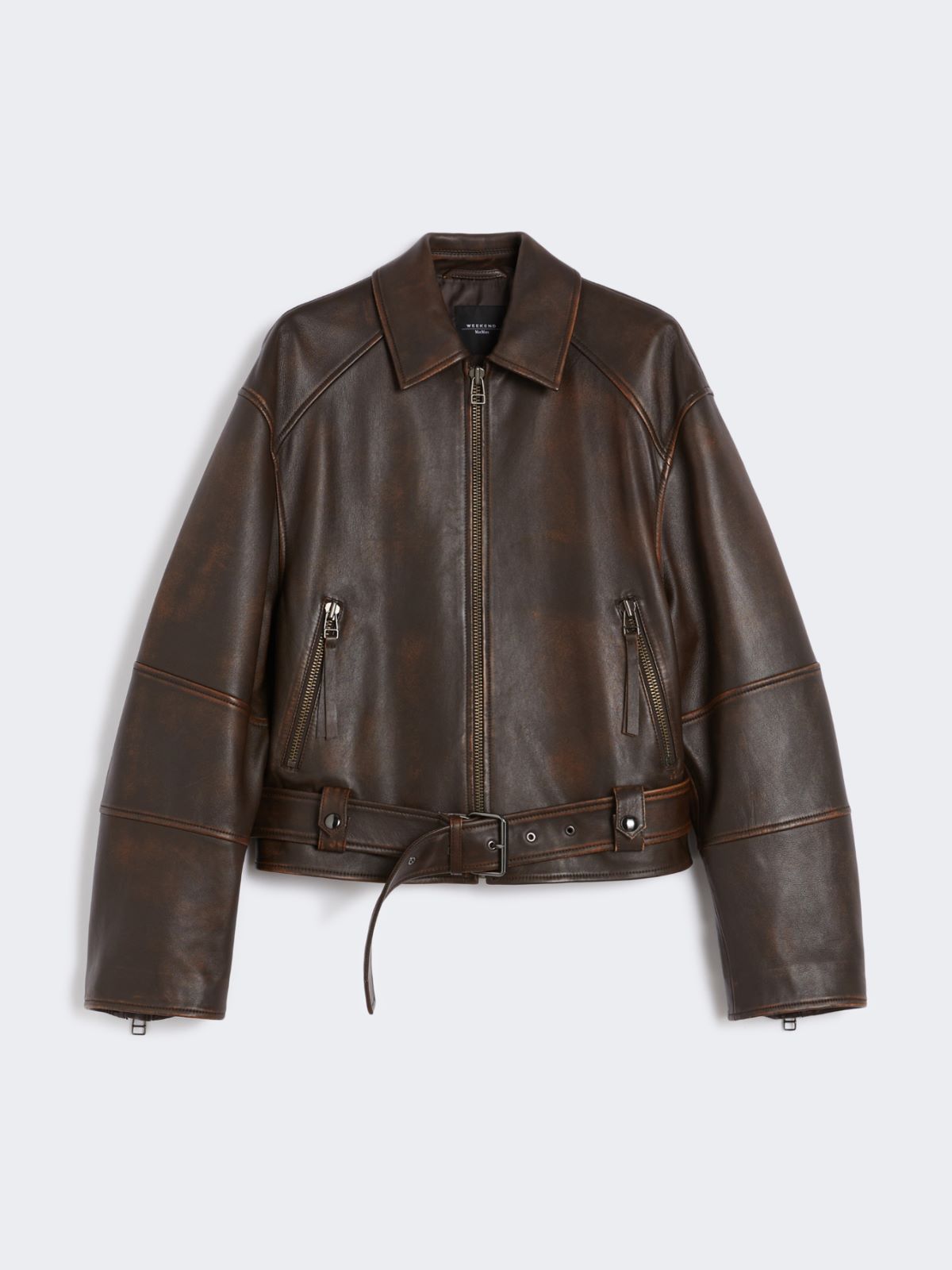 Nappa leather biker jacket, dark brown | Weekend Max Mara