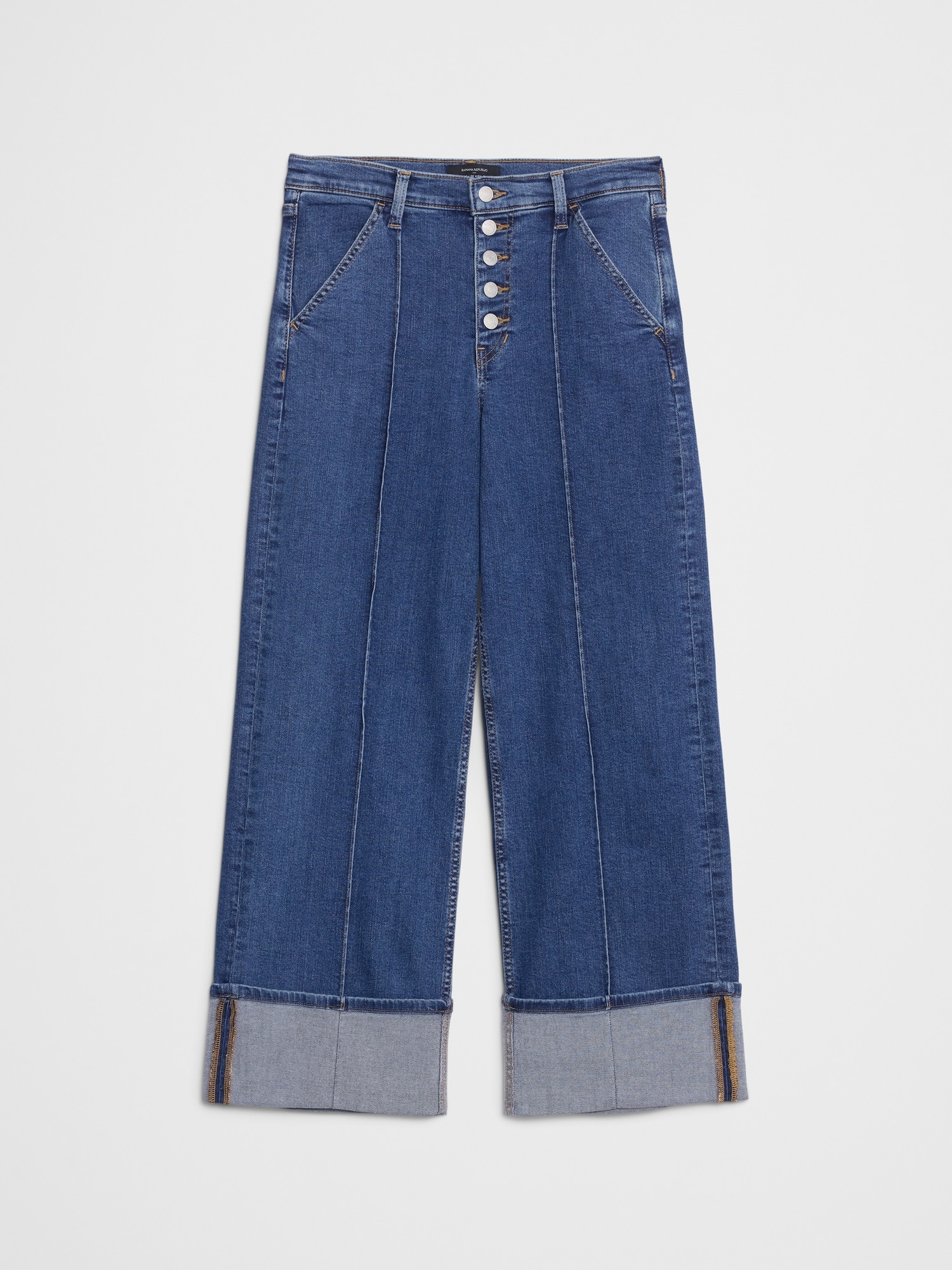 High-Rise Wide-Leg Pintuck Cuffed Jean | Banana Republic Factory