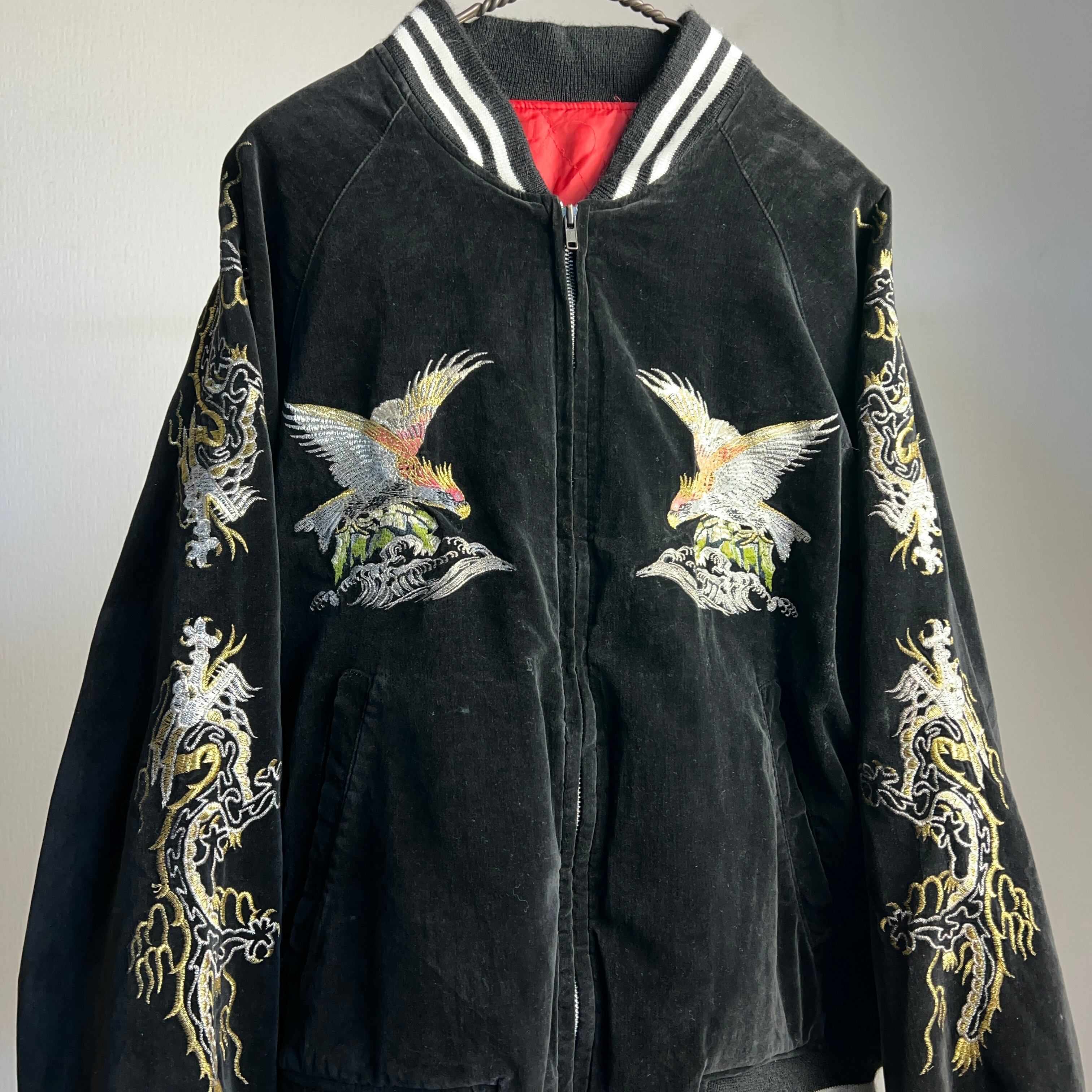 SUKAJAN BLACK VELVET 黒別珍 スカジャン 鷹 刺繍【1000A803】【送料