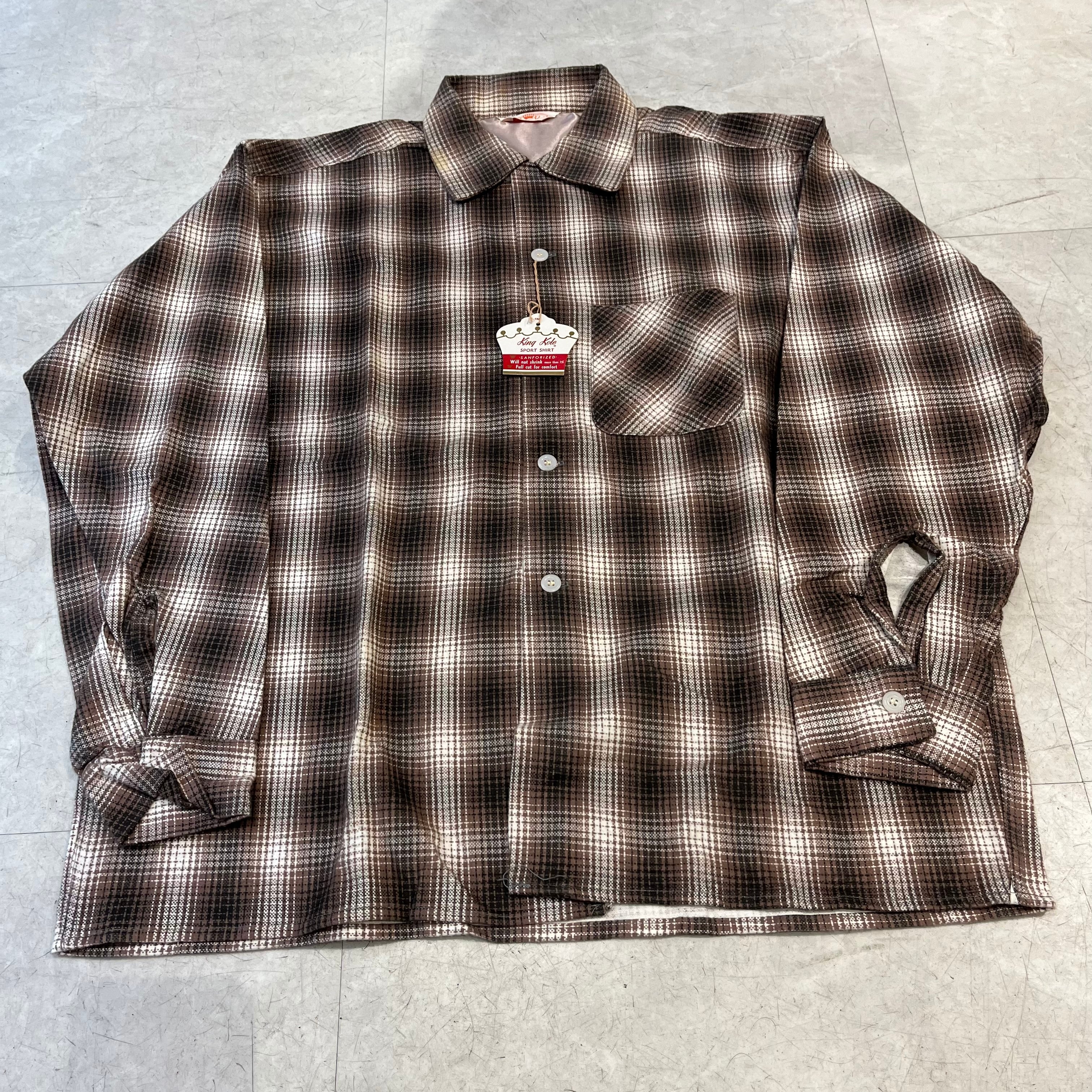 50s Print Flannel Shirt Open Collar Dead Stock 50年代 プリント
