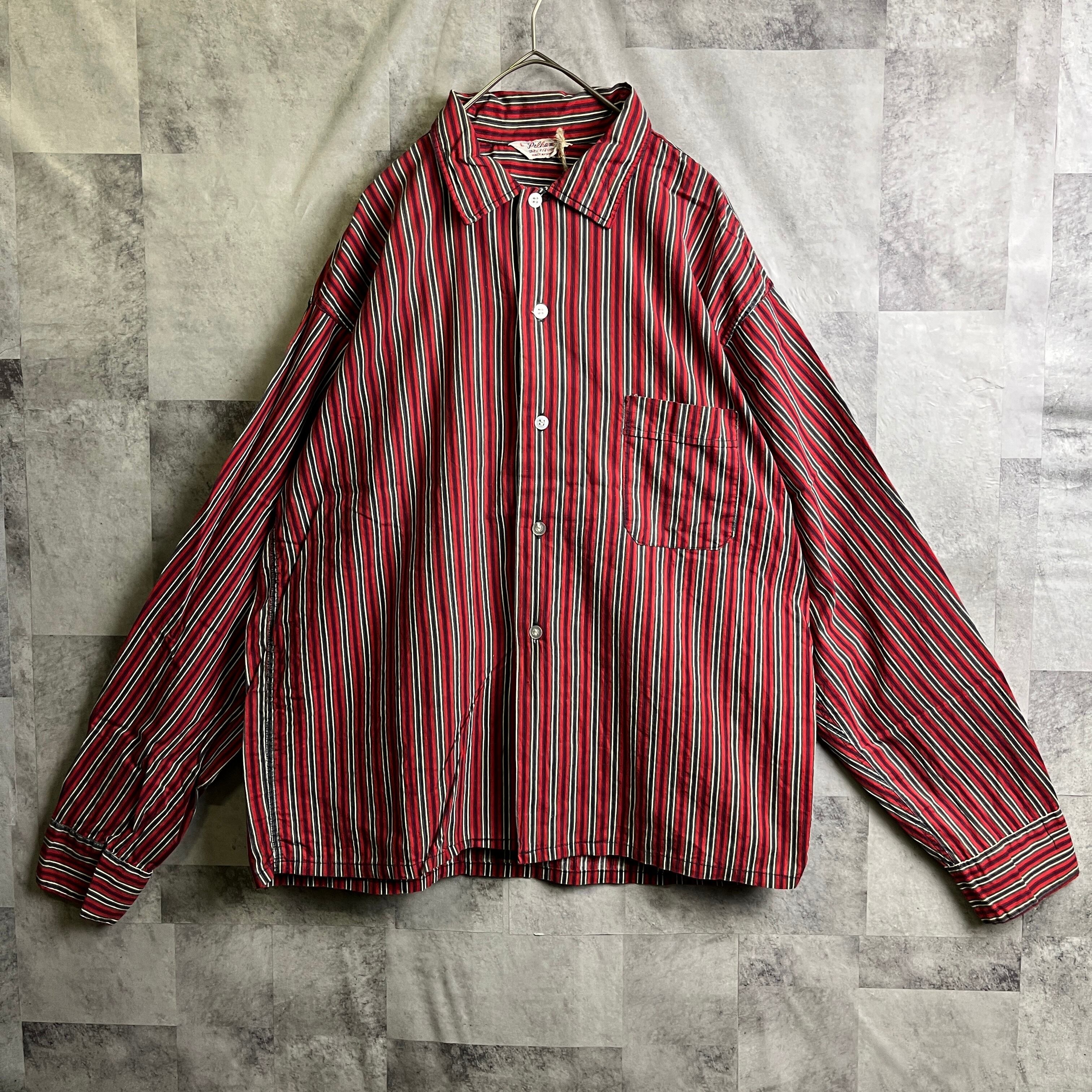 60s ヴィンテージ Pelham ボックスカットシャツ ストライプ柄 レッド L