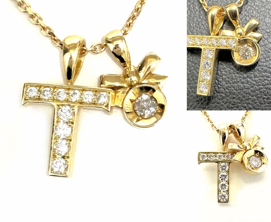 EYEFUNNY アイファニー K18 YG ダイヤモンド T クロス ネックレス