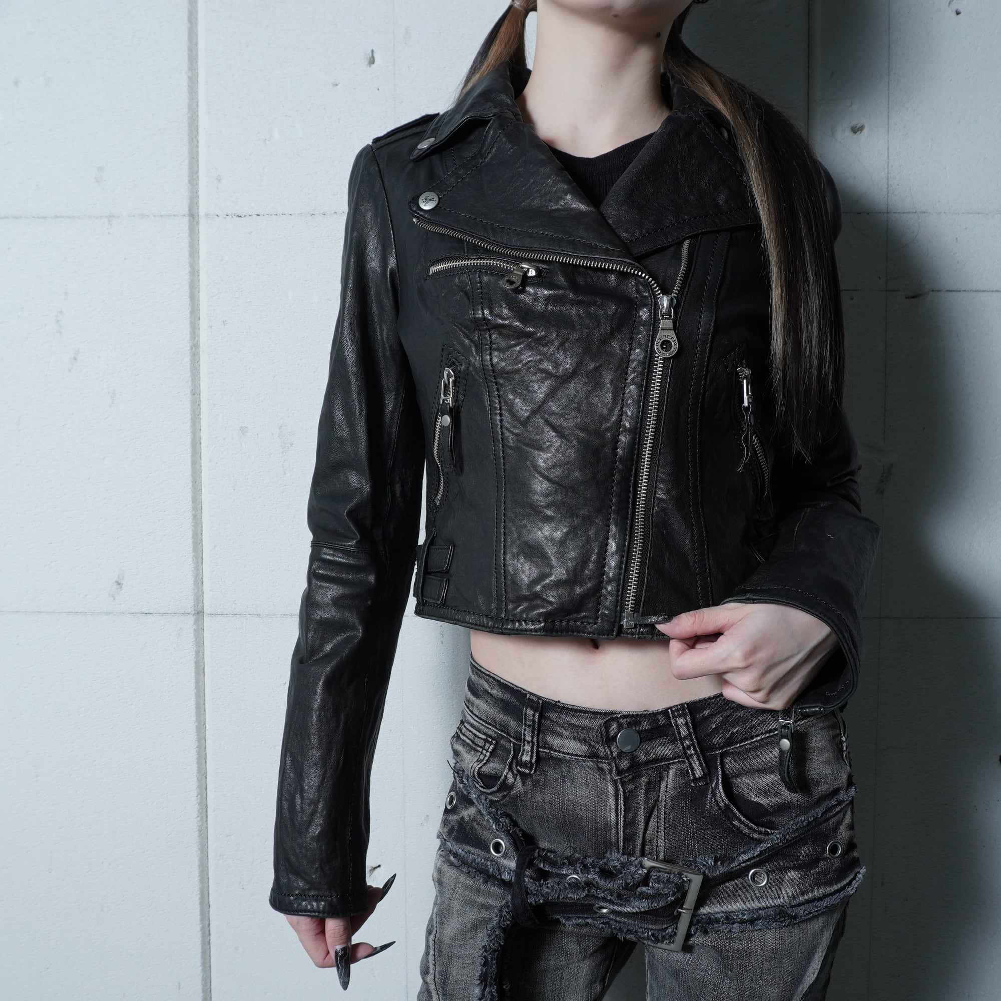 BURBERRY】バーバリー ラムレザーダブルライダースジャケット black