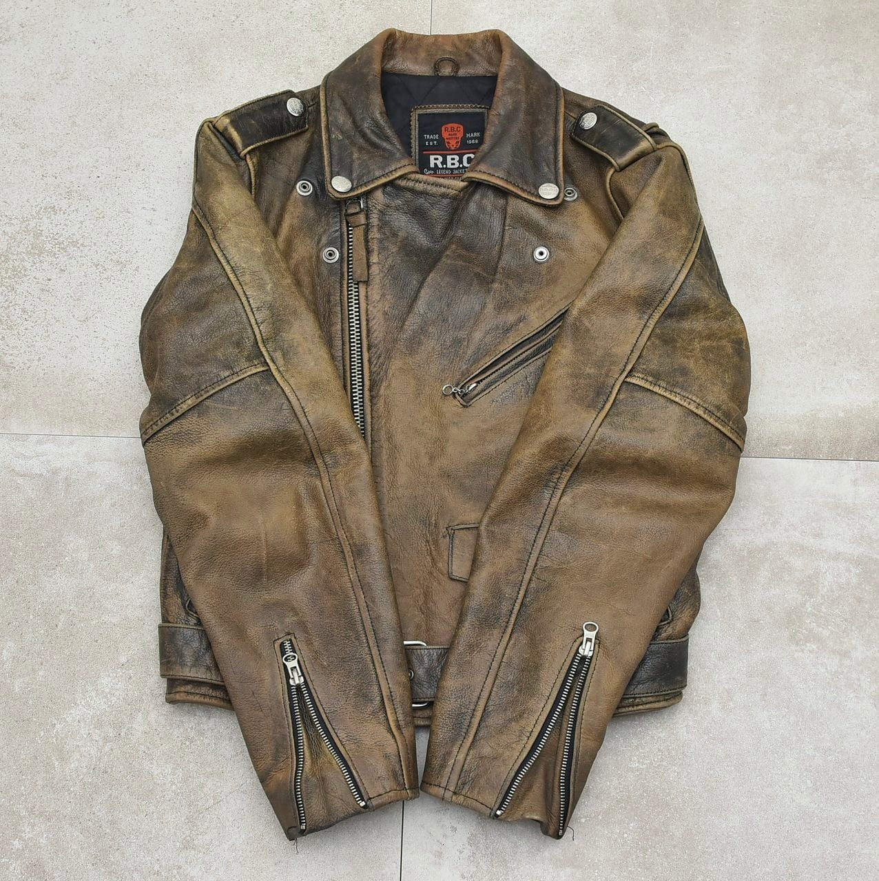 R.B.C aging leather double riders jacket | 古着屋 grin days memory