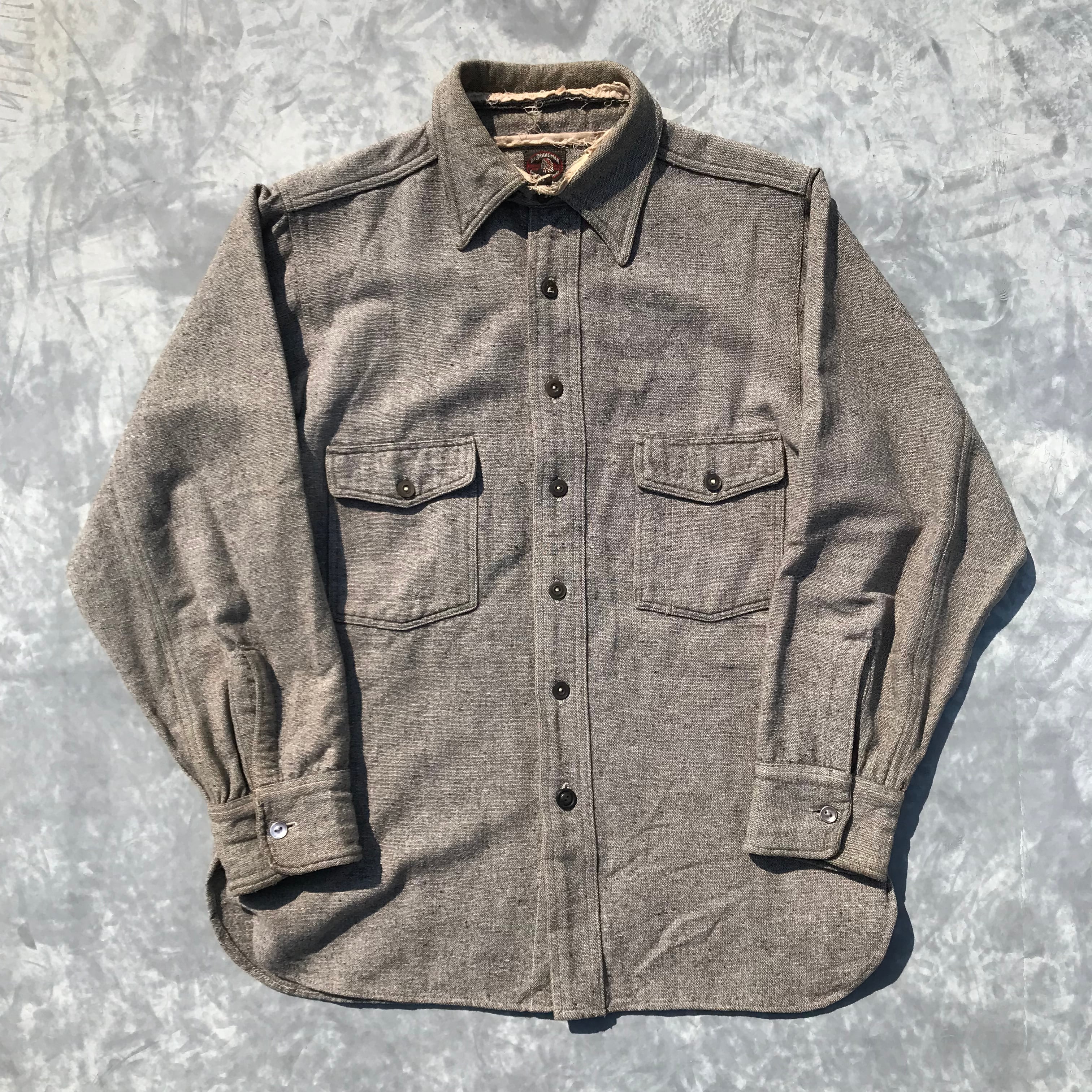 30～40's THE BRAVE MAN ウールシャツ チンスト マチ付き グレー