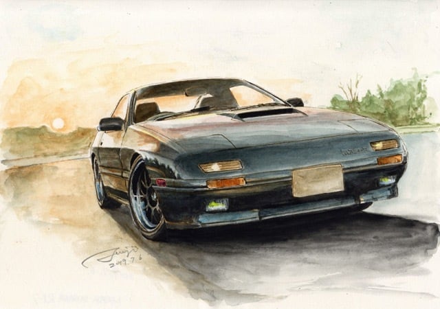 高画質水彩イラストデータ(MAZDA RX-7) | PETROLHEAD STUDIO