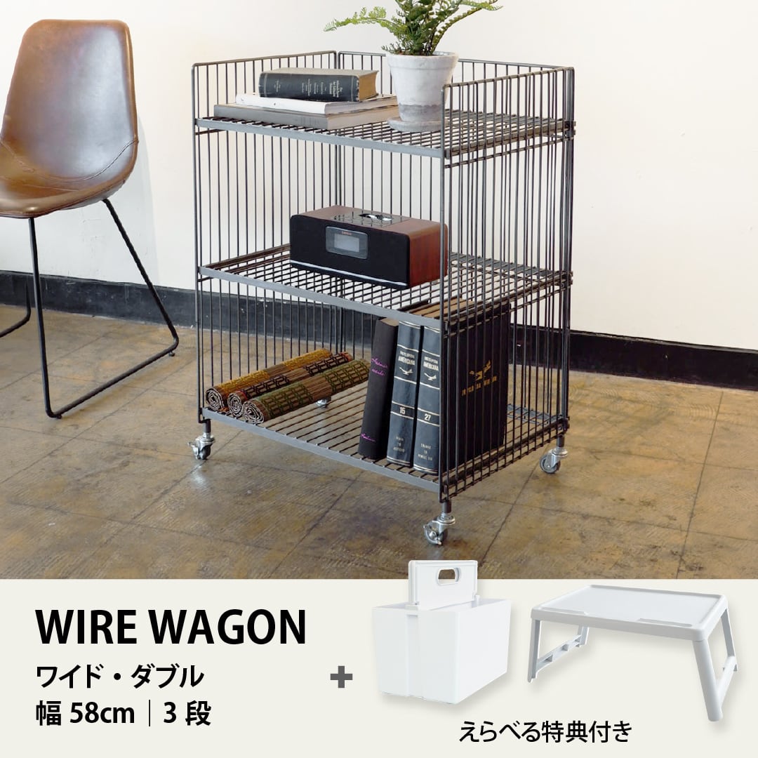 えらべる2点セット】ワイヤーワゴン（ワイド・ダブル）幅58cm｜3段