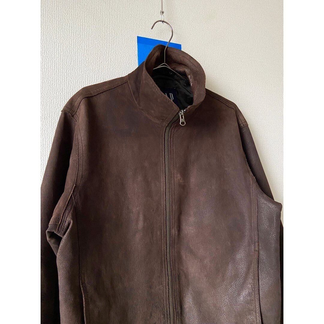 00s old gap dark brown leather high neck zip up blouson | protocol