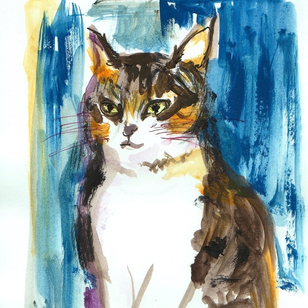 猫の絵No.105・原画｜額入り・ハガキサイズ・ラッピング無料（アート