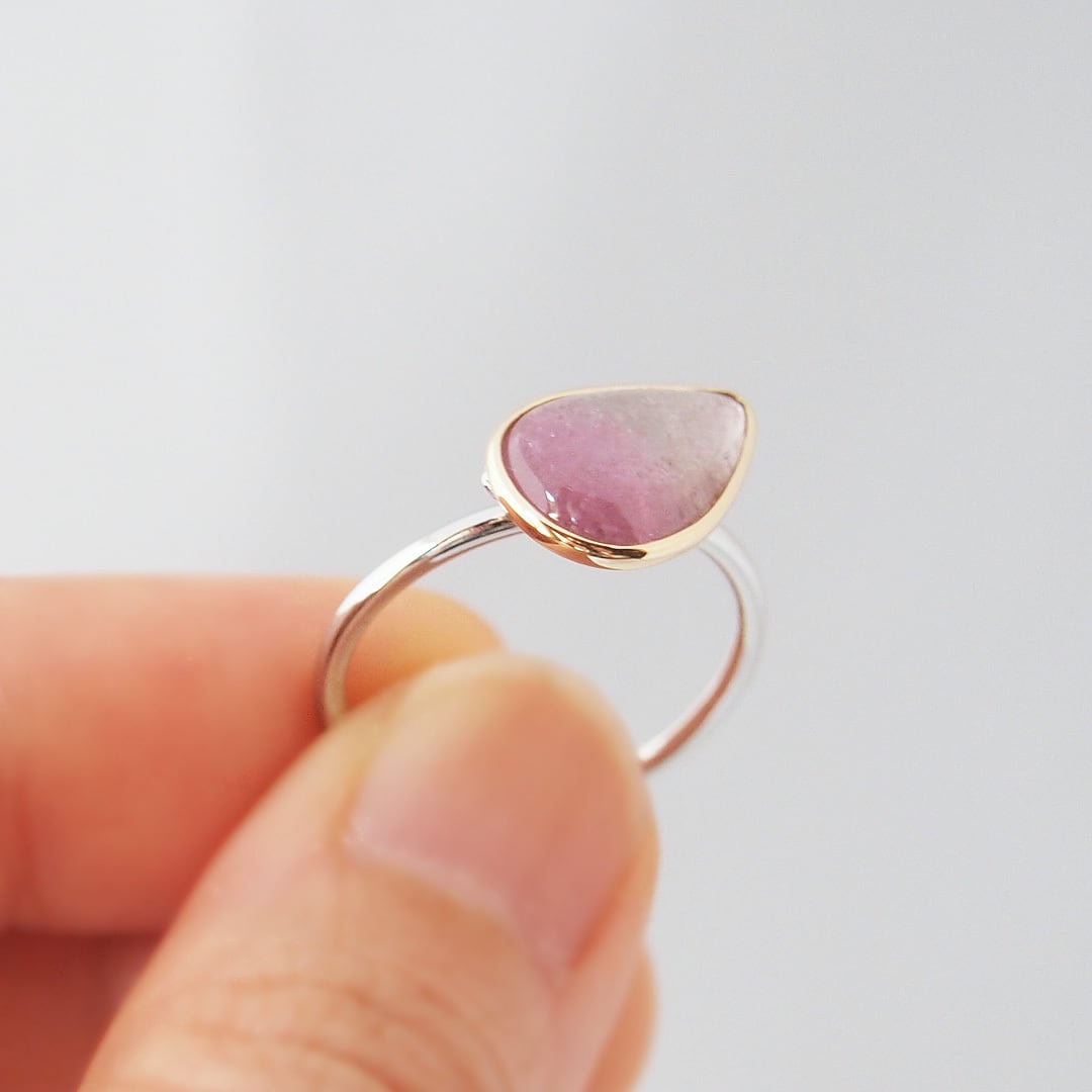ピンクトルマリン2.88ct リング指輪 しずく型 Pt900/K18コンビ サイズ
