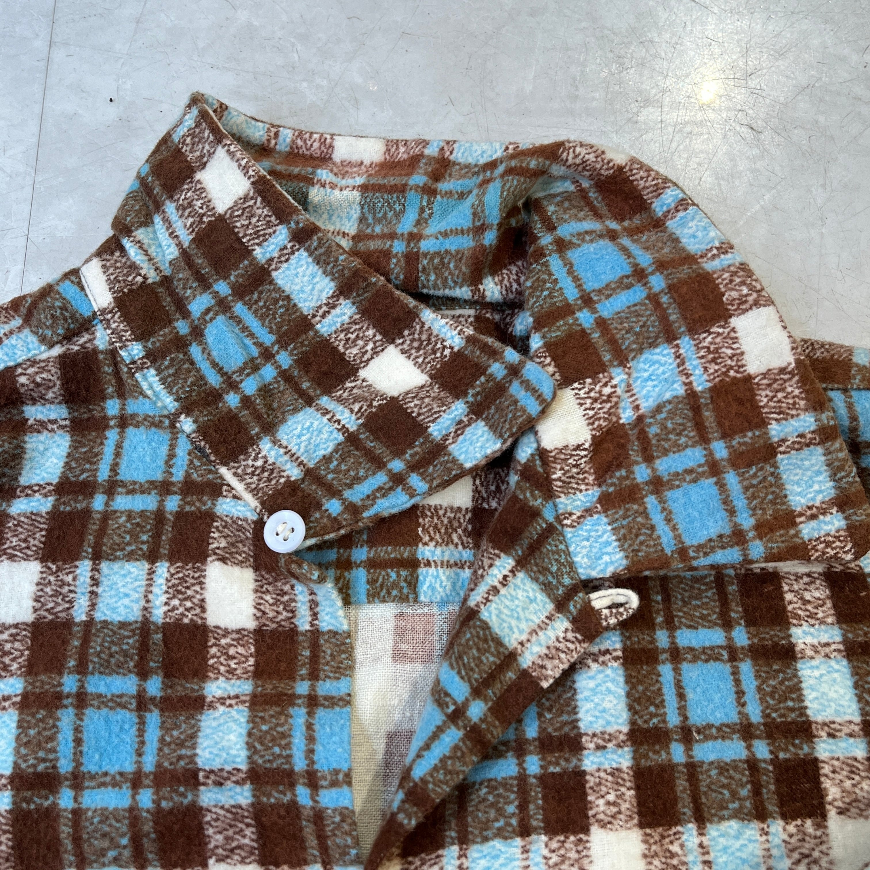 50s Print Flannel Shirt Open Collar 50年代 プリントフランネル