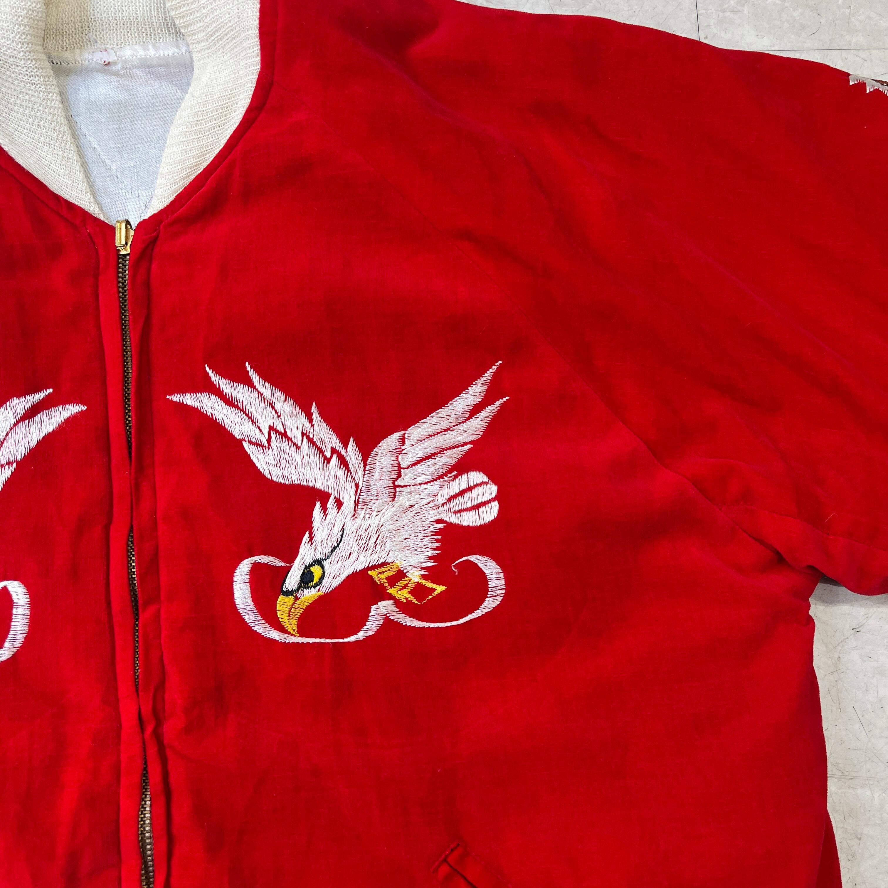 50s Japan Souvenir Jacket 50年代 スカジャン 別珍 ベロア 赤 鷹 虎 L