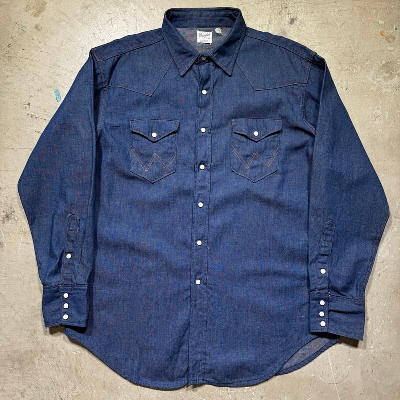 60's~ Wrangler ラングラー 27MW デニムウェスタンシャツ 濃紺 ミント