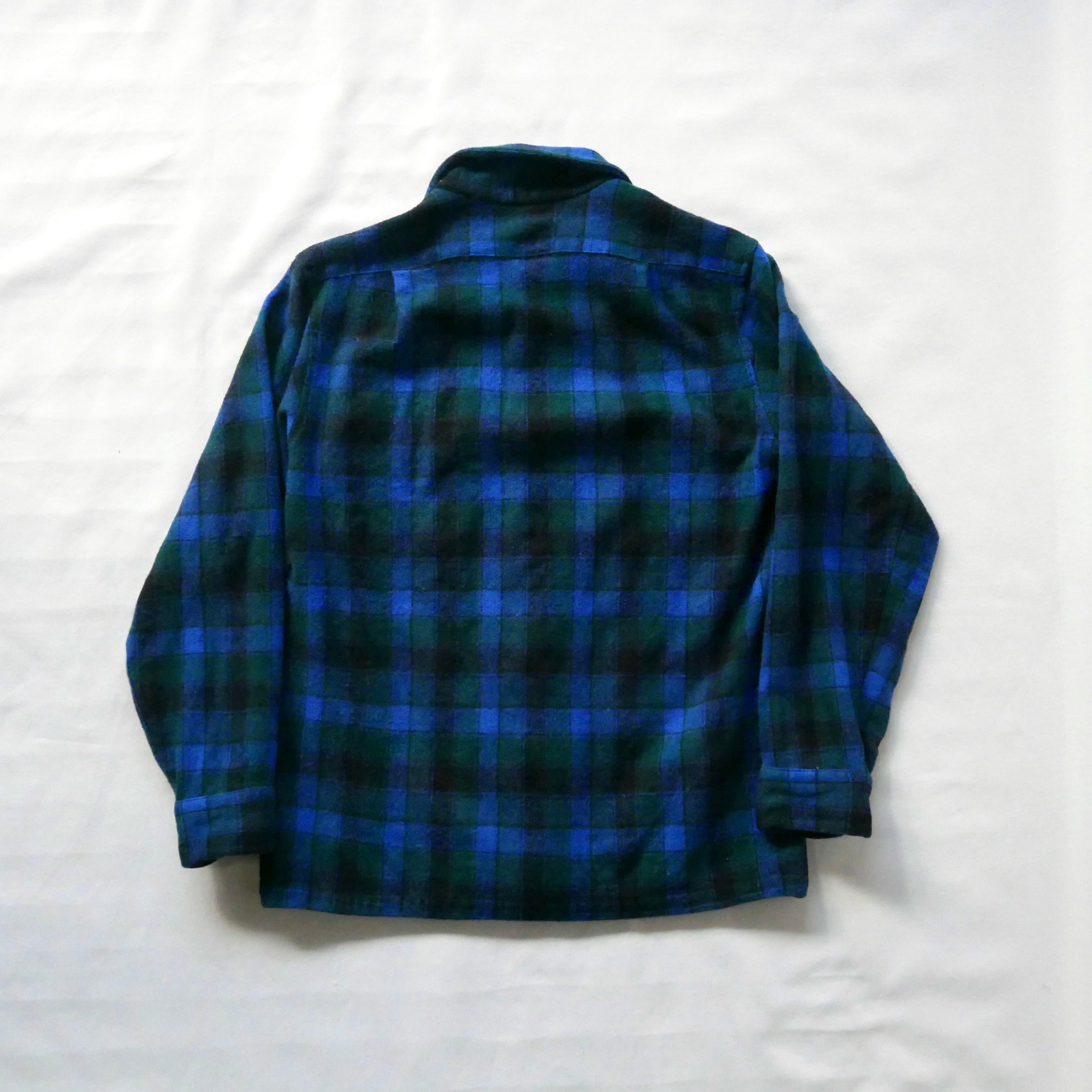 Made in USA 70s pendleton blue green check wool shirt アメリカ製