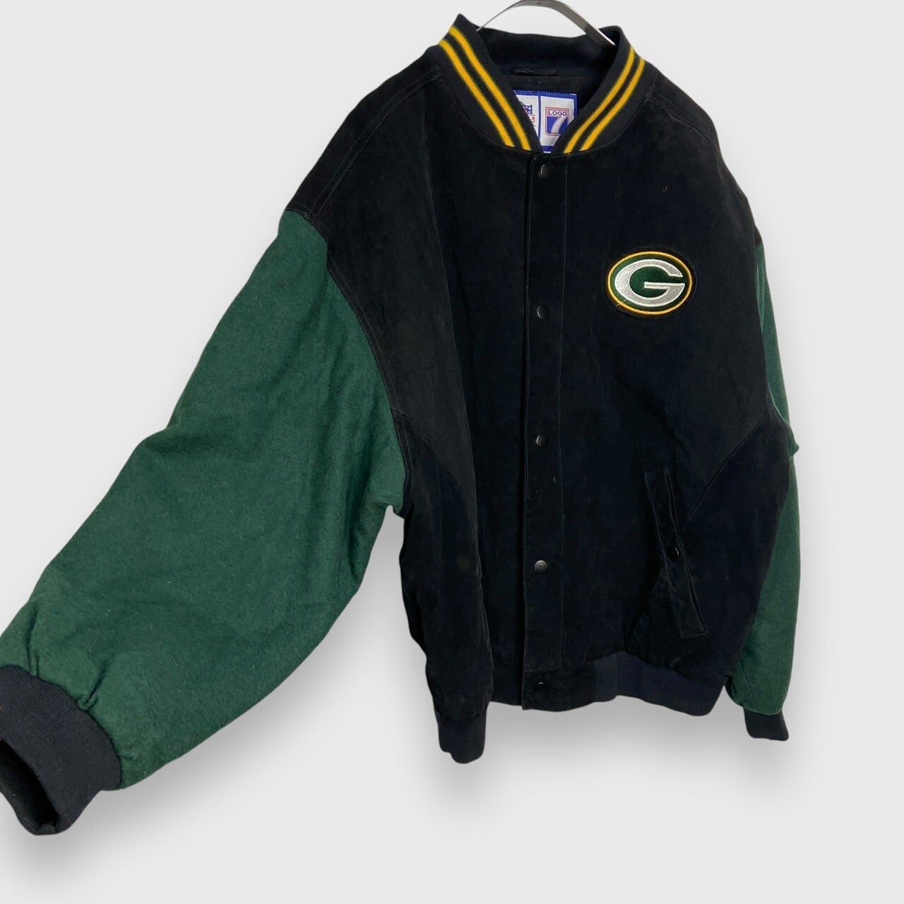 90s NFL グリーンベイ・パッカーズ レザー切り替えスタジャン ブラック
