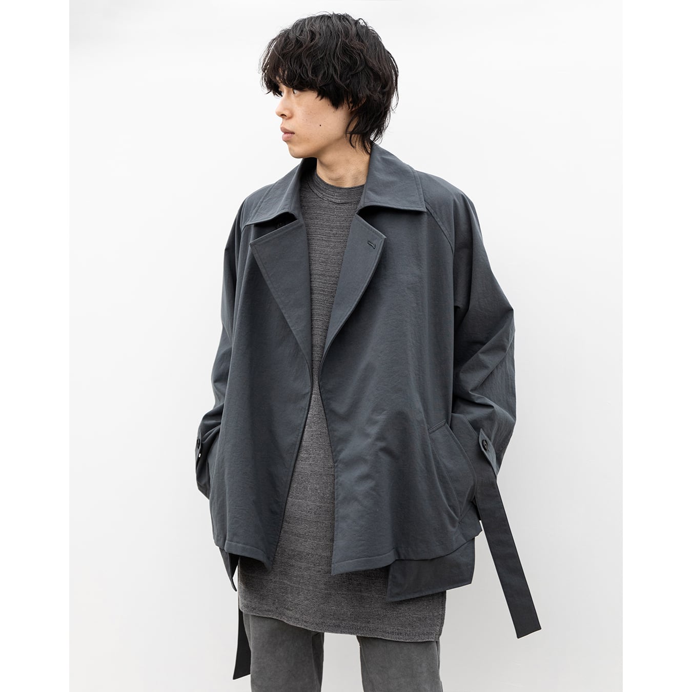 Blanc YM] (ブランワイエム) BL-24S-STC Short Trench Coat (Blue-Gray