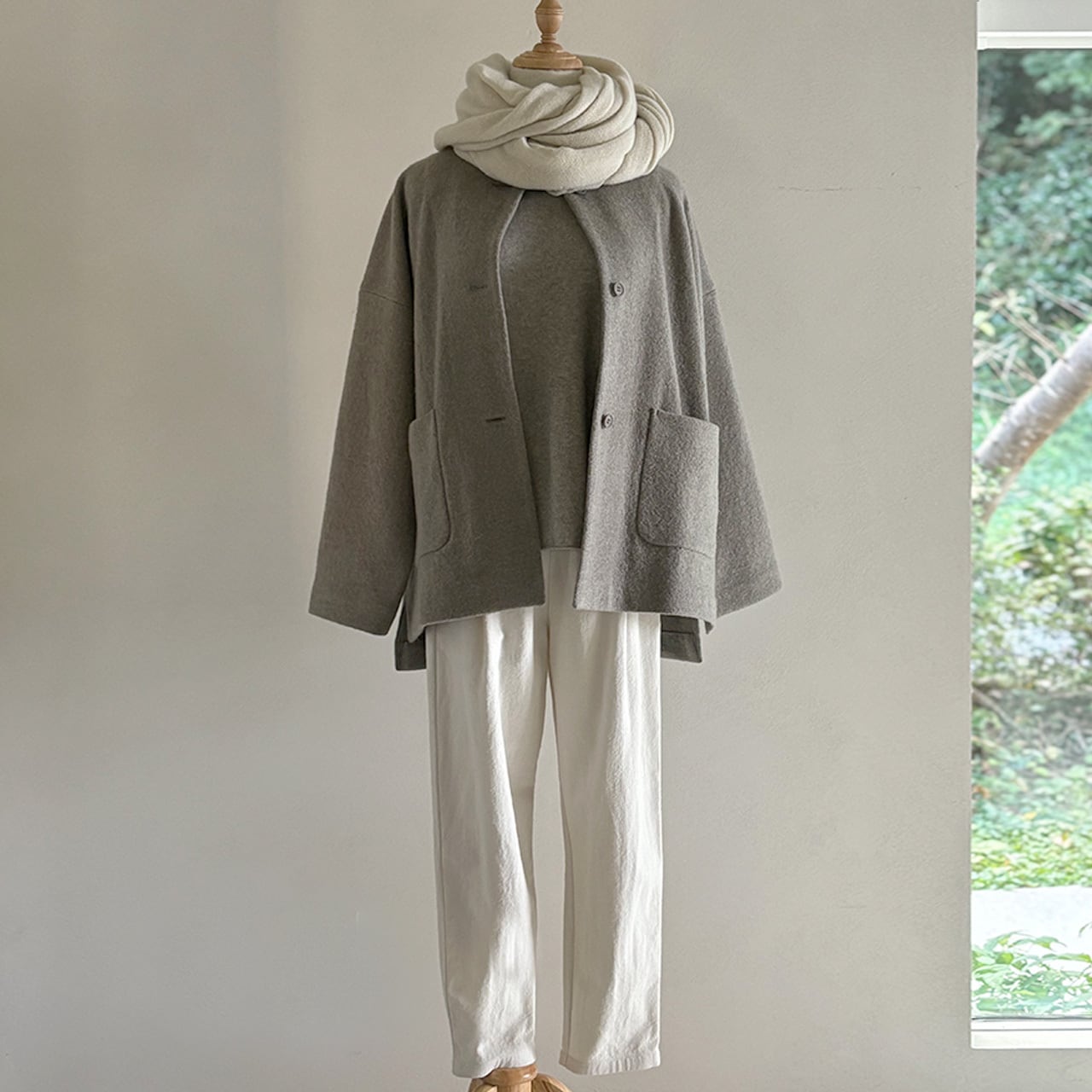 press wool no collar jacket プレスウールノーカラージャケット evam