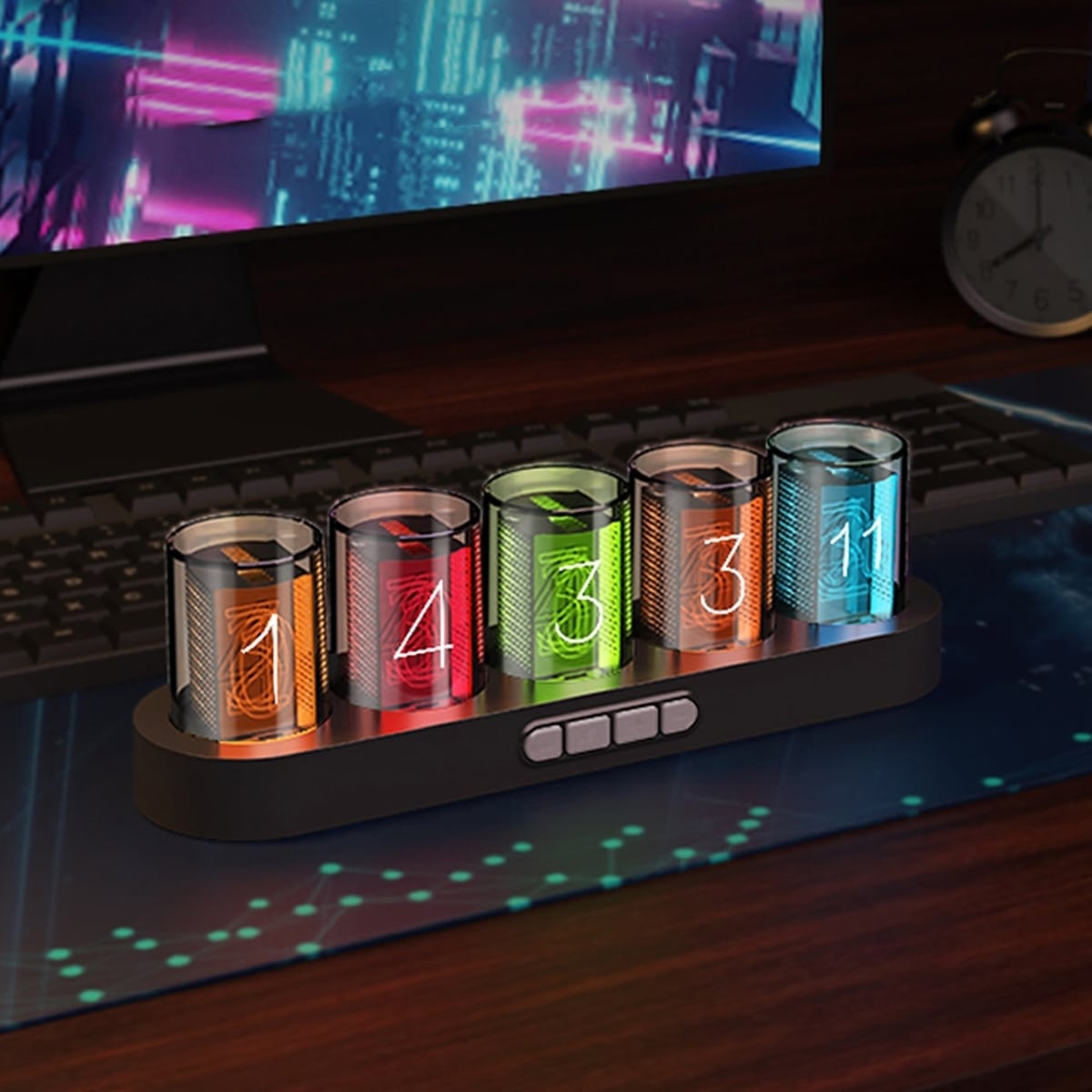 デジタル時計 置き時計 ニキシー管風 LED USB カレンダー 卓上 RGB