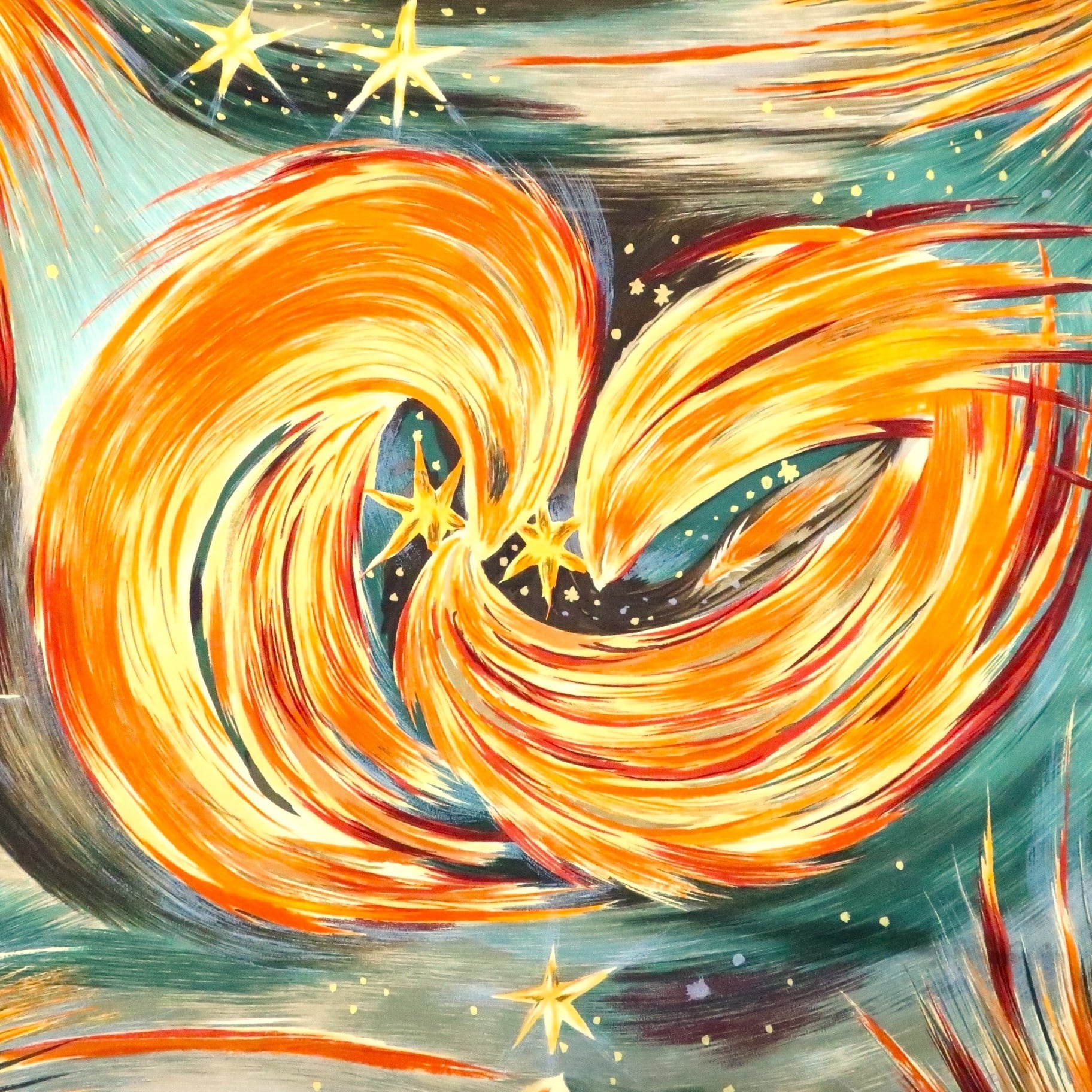エルメス HERMES/スカーフ カレ90 天の火 FEUX DU CIEL 炎 星 オレンジ