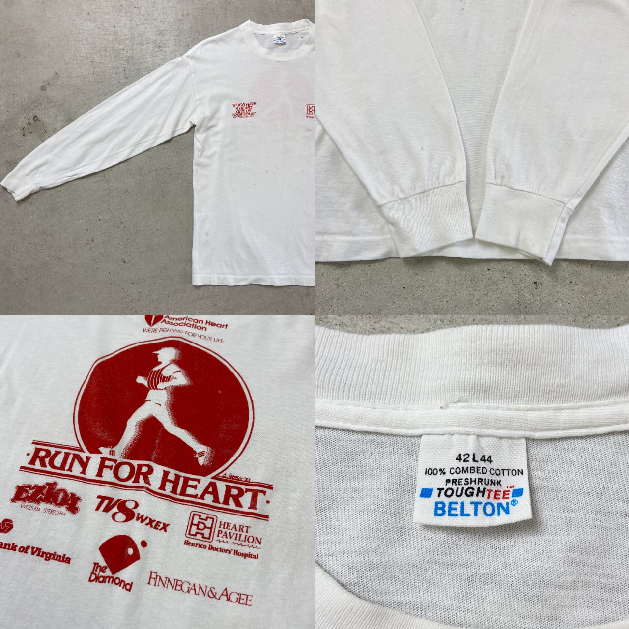 80年代 USA製 RUN FOR HEART プリント ロングTシャツ メンズM相当 古着