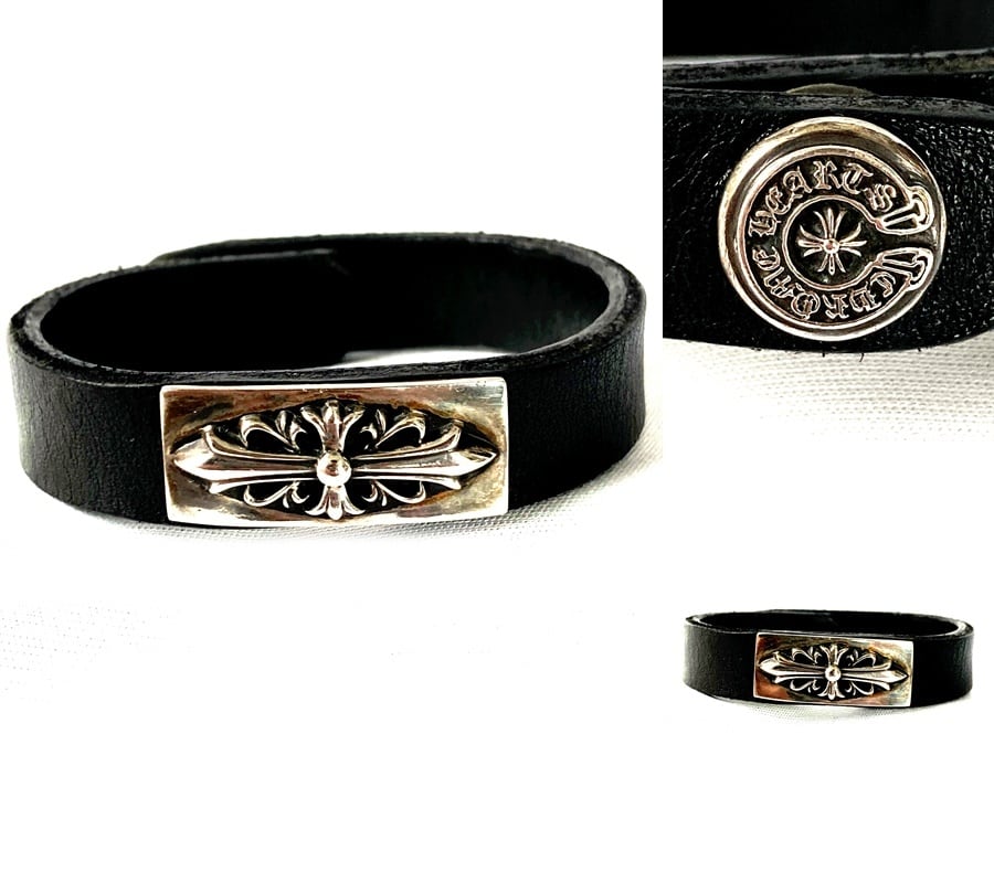レア クロムハーツ CHROME HEARTS フローラルクロス プレート レザー