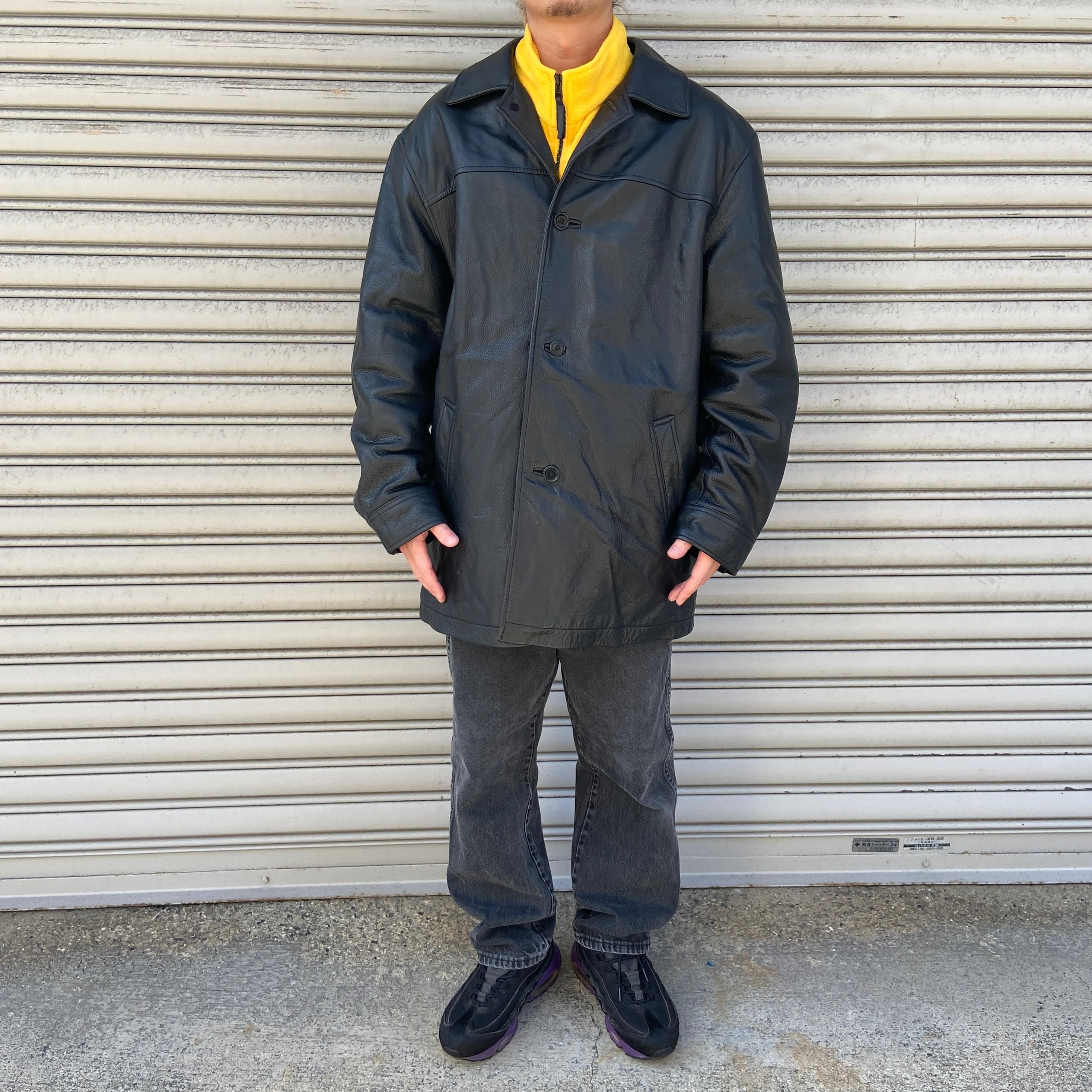 90s GAP オールドギャップ レザージャケット 本革 カーコート 黒 L