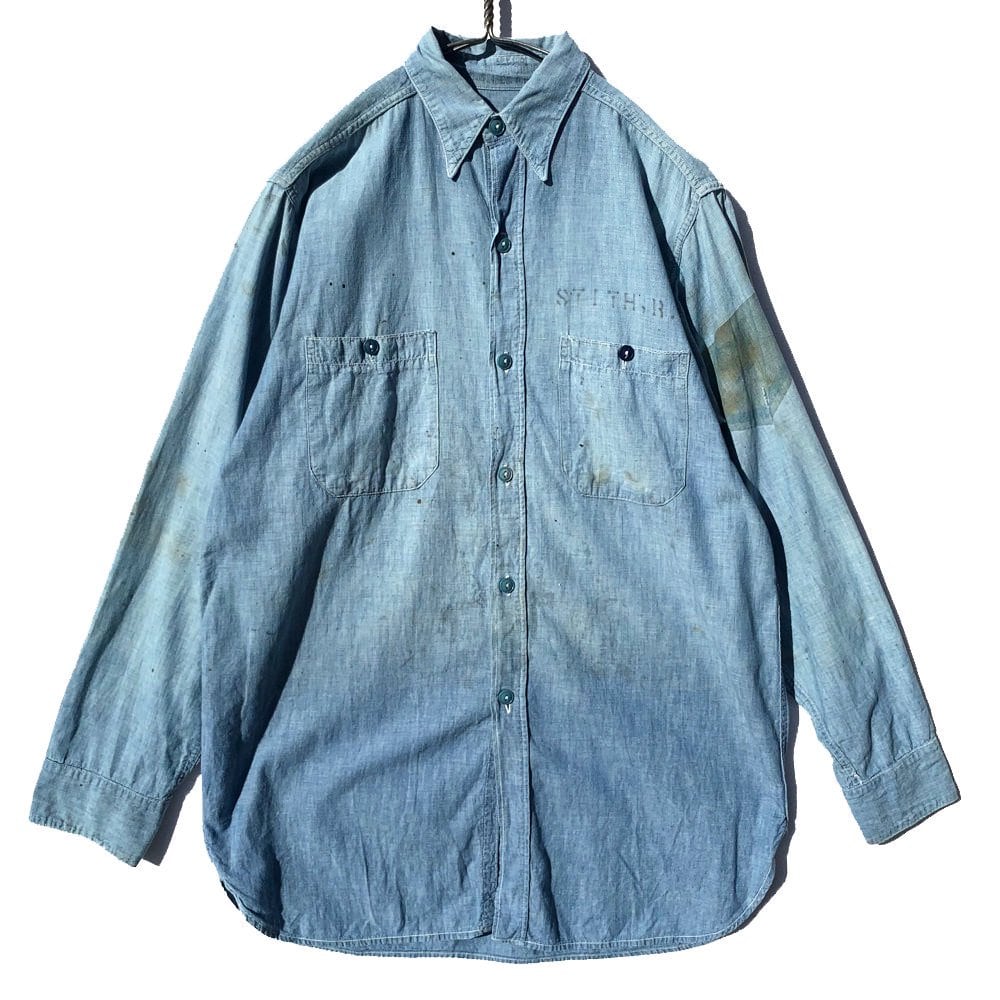 US NAVY] Chambray shirt with gusset [40s ~ 50s] Vintage Chambray