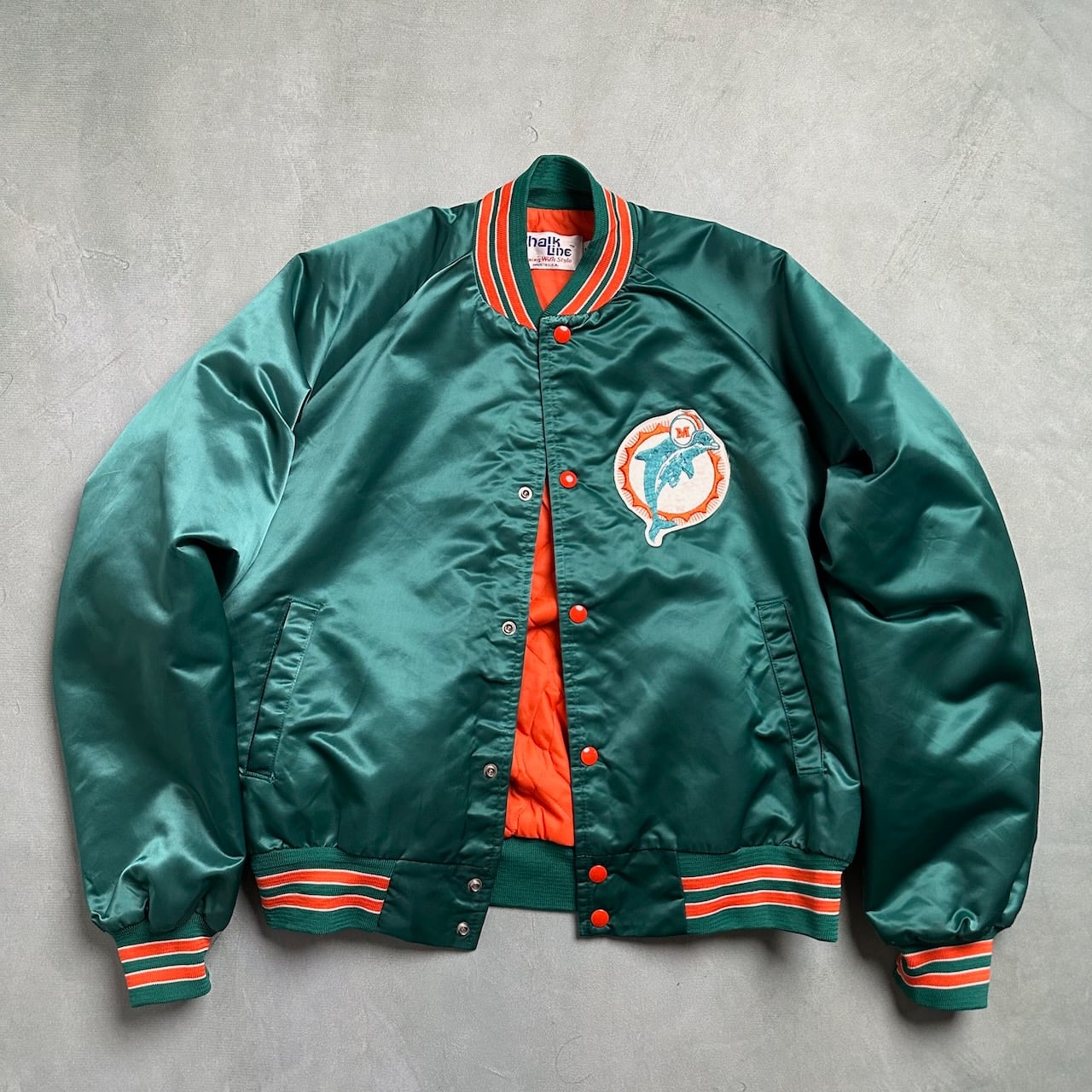 90s USA製 NFL Miami Dolphins 両面 サテン ナイロン スタジャン