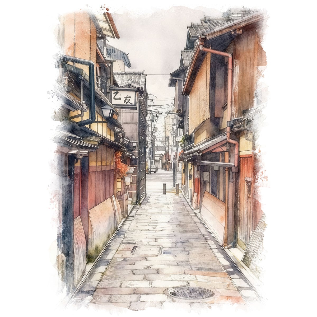 絵画 日本 京都府 東山区の街並み 風景画 インテリアアート額付き
