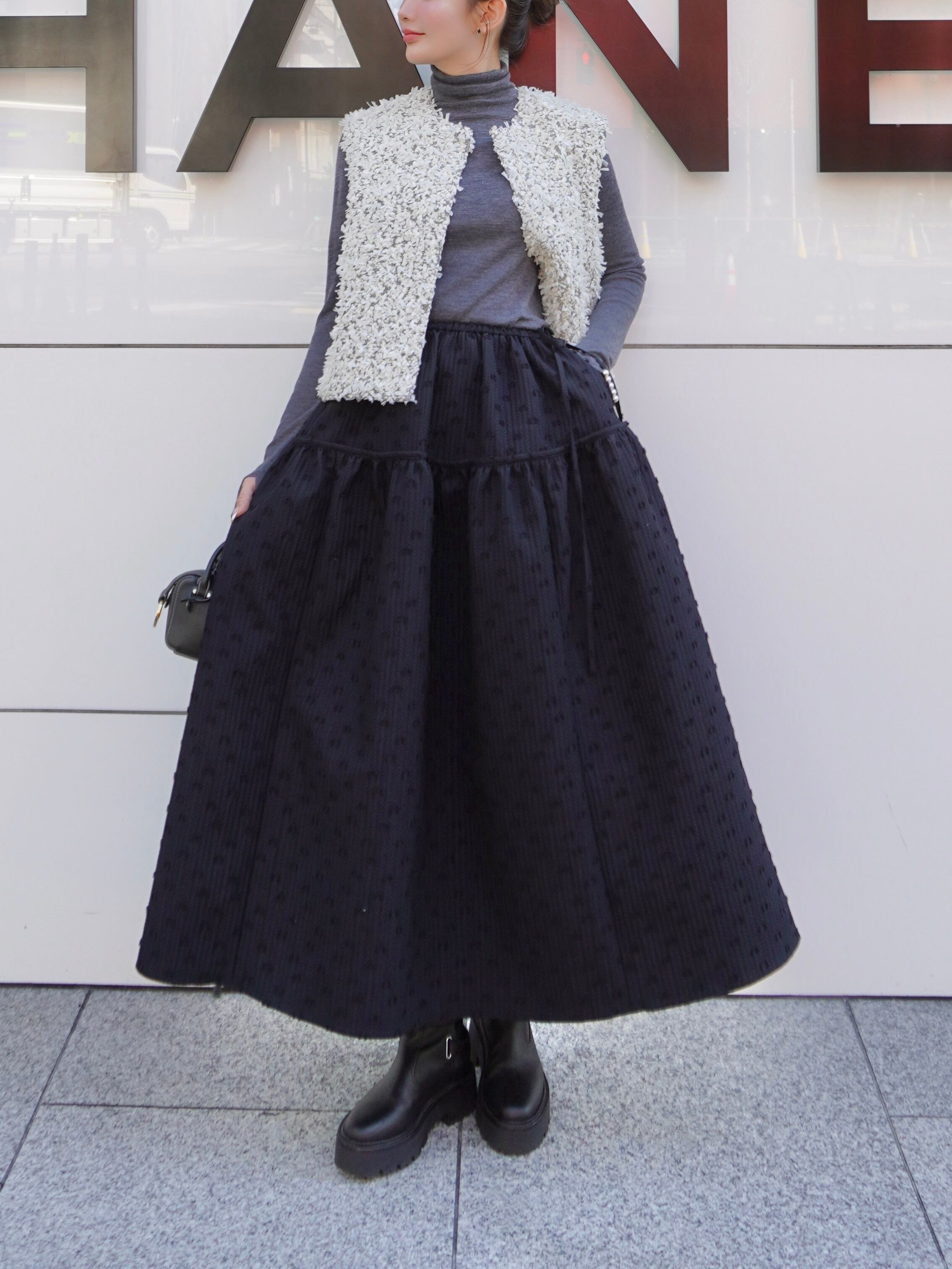 HYEON ヘヨン jacquard skirt / black × white