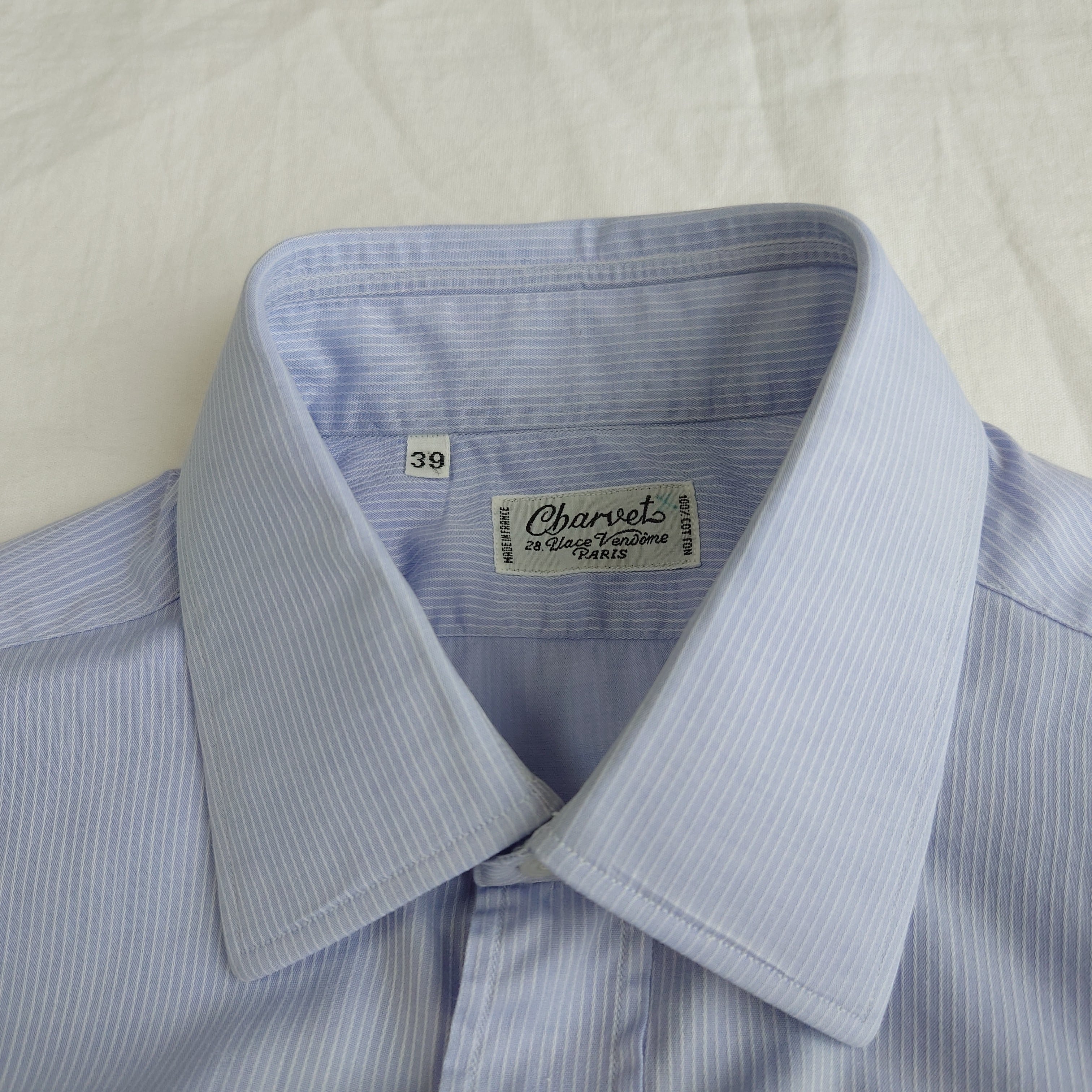 フランス製】OLD Charvet シャルべ ストライプシャツ ブルーホワイト
