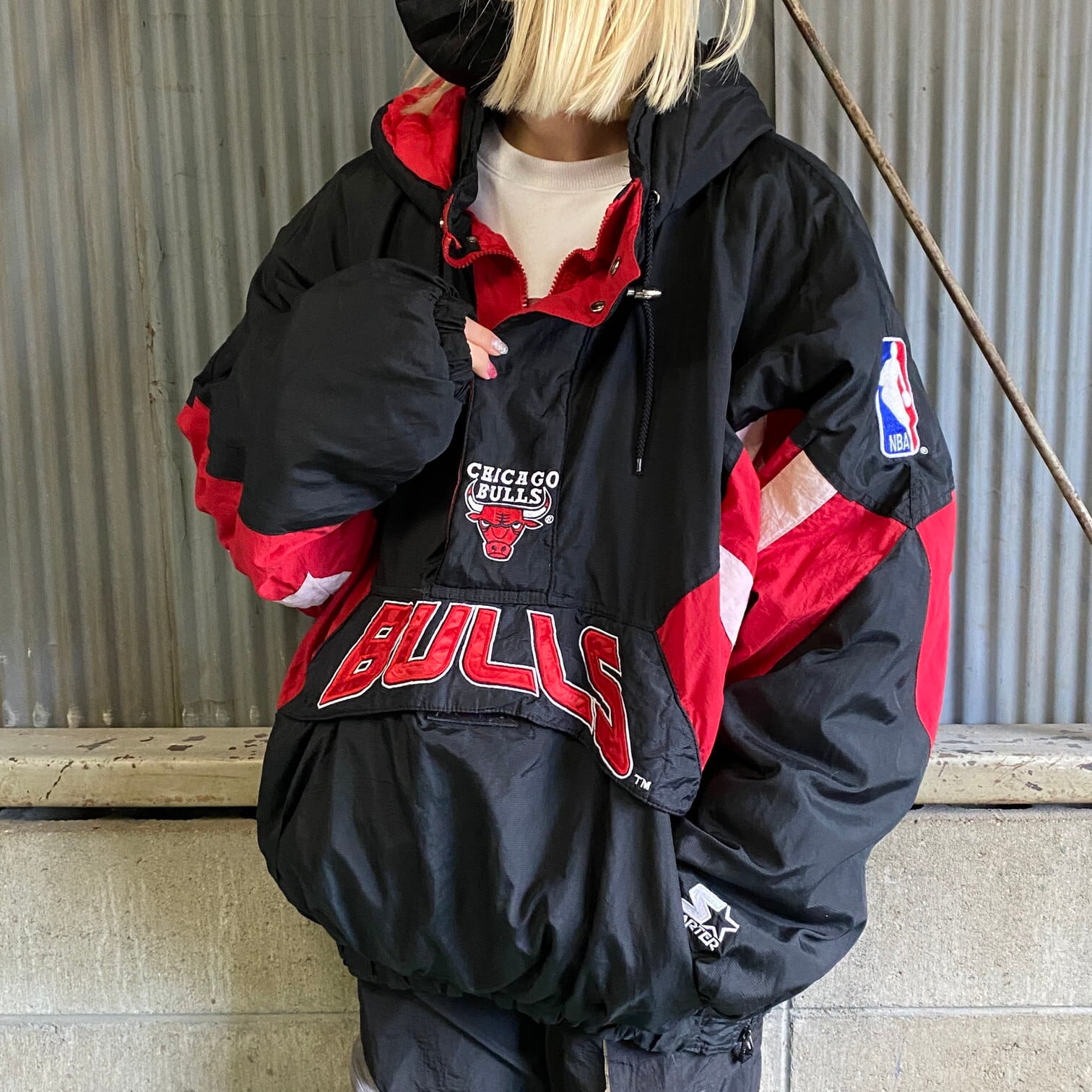 ビッグサイズ 90年代 スターター NBA シカゴブルズ 中綿 ハーフジップ