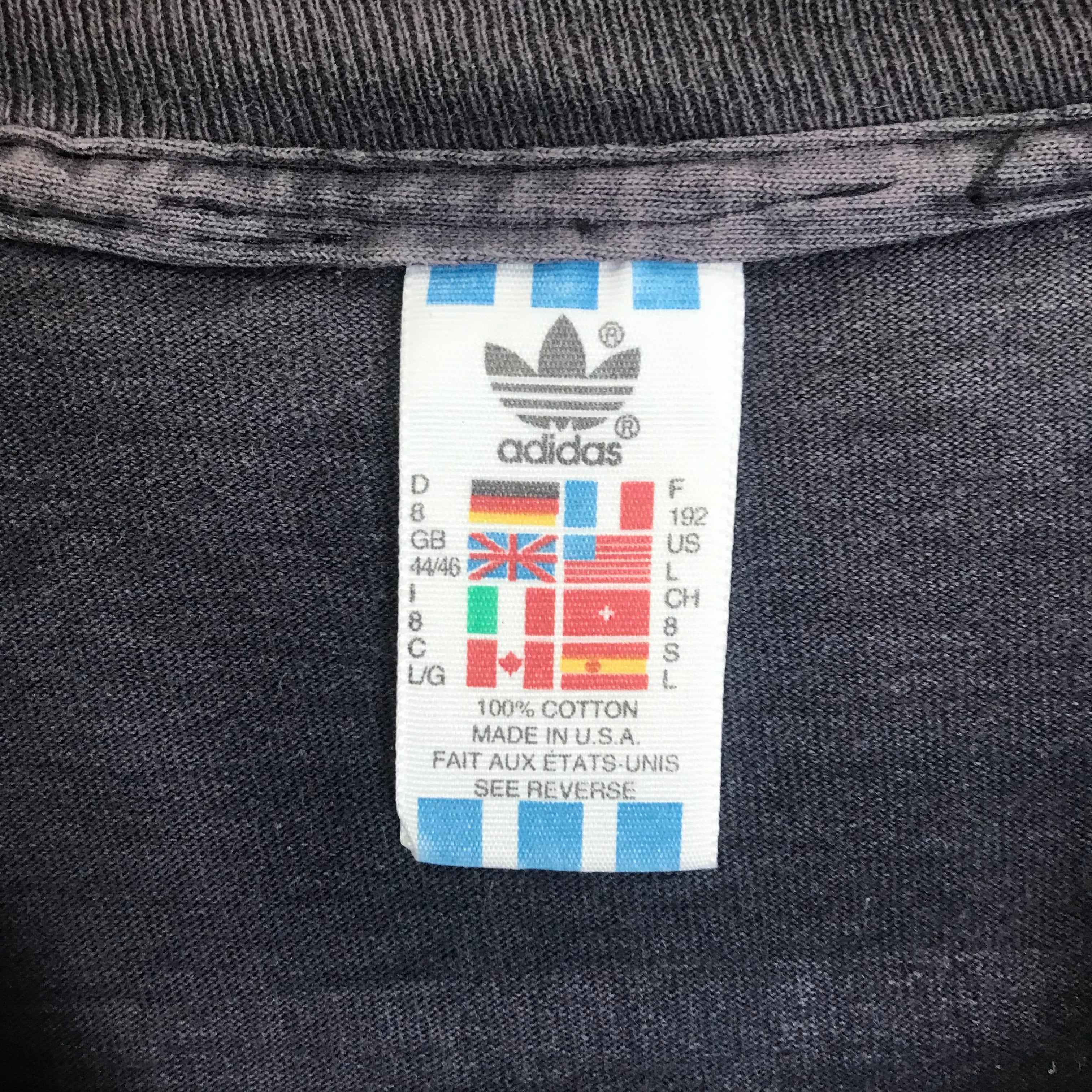 90s USA製 VINTAGE adidas 万国旗タグ 両面プリントTシャツ メンズL
