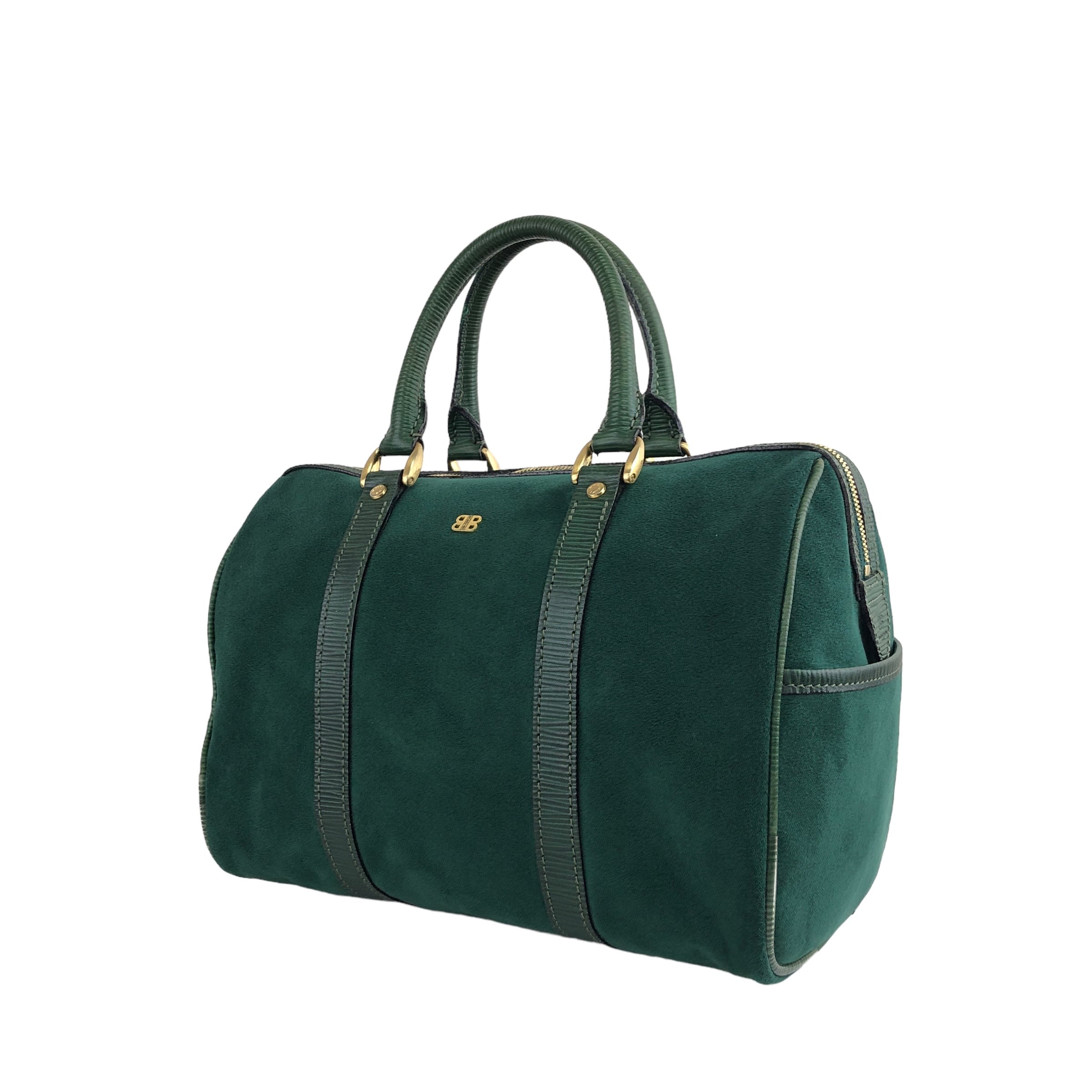 BALENCIAGA バレンシアガ ロゴ スエード ボストンバッグ グリーン