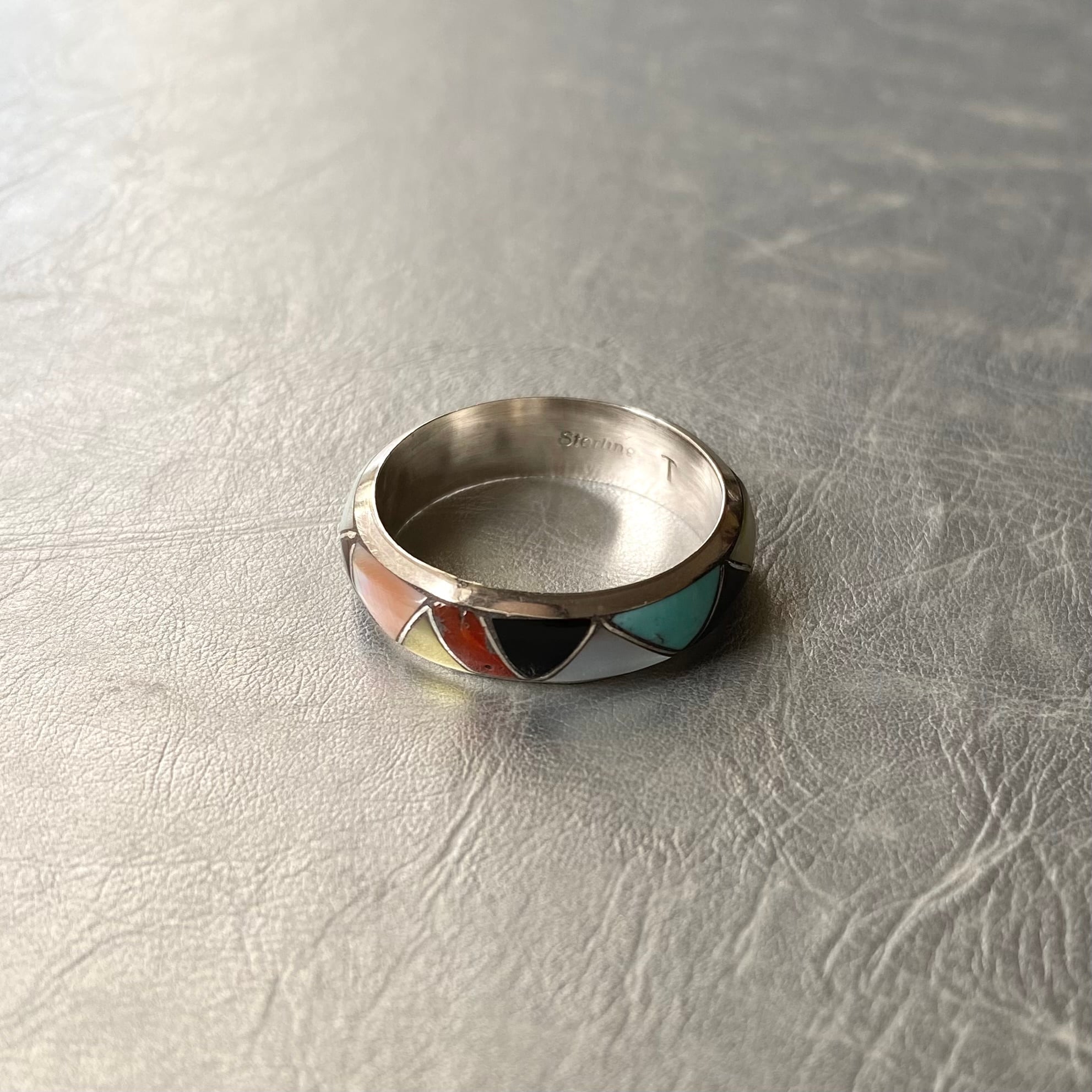 Vintage 70s〜80s USA silver 925 colorful stone inlay ring アメリカ