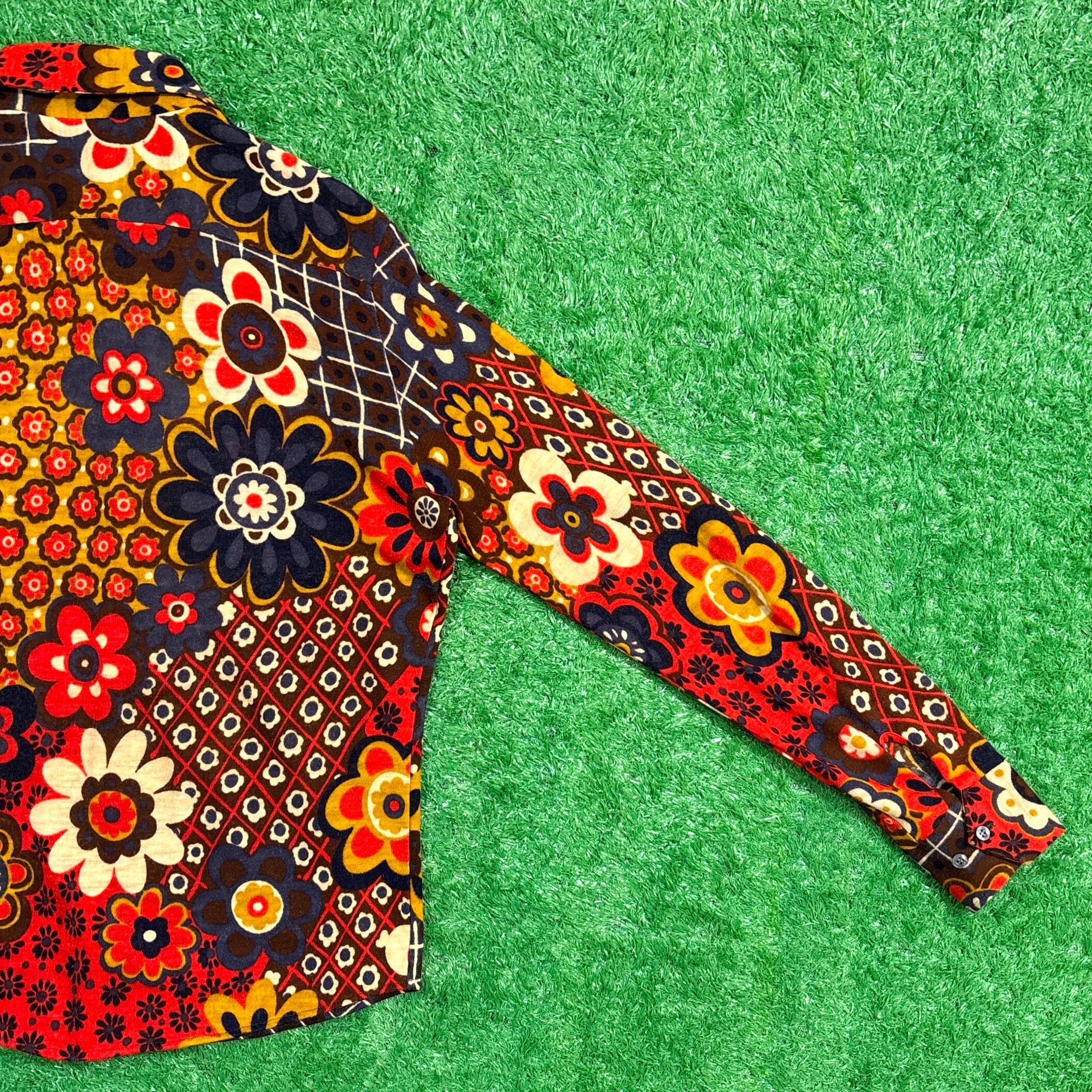 Lady's】 70s 花柄 ヒッピー シャツ / 70年代 古着 レディース 長袖