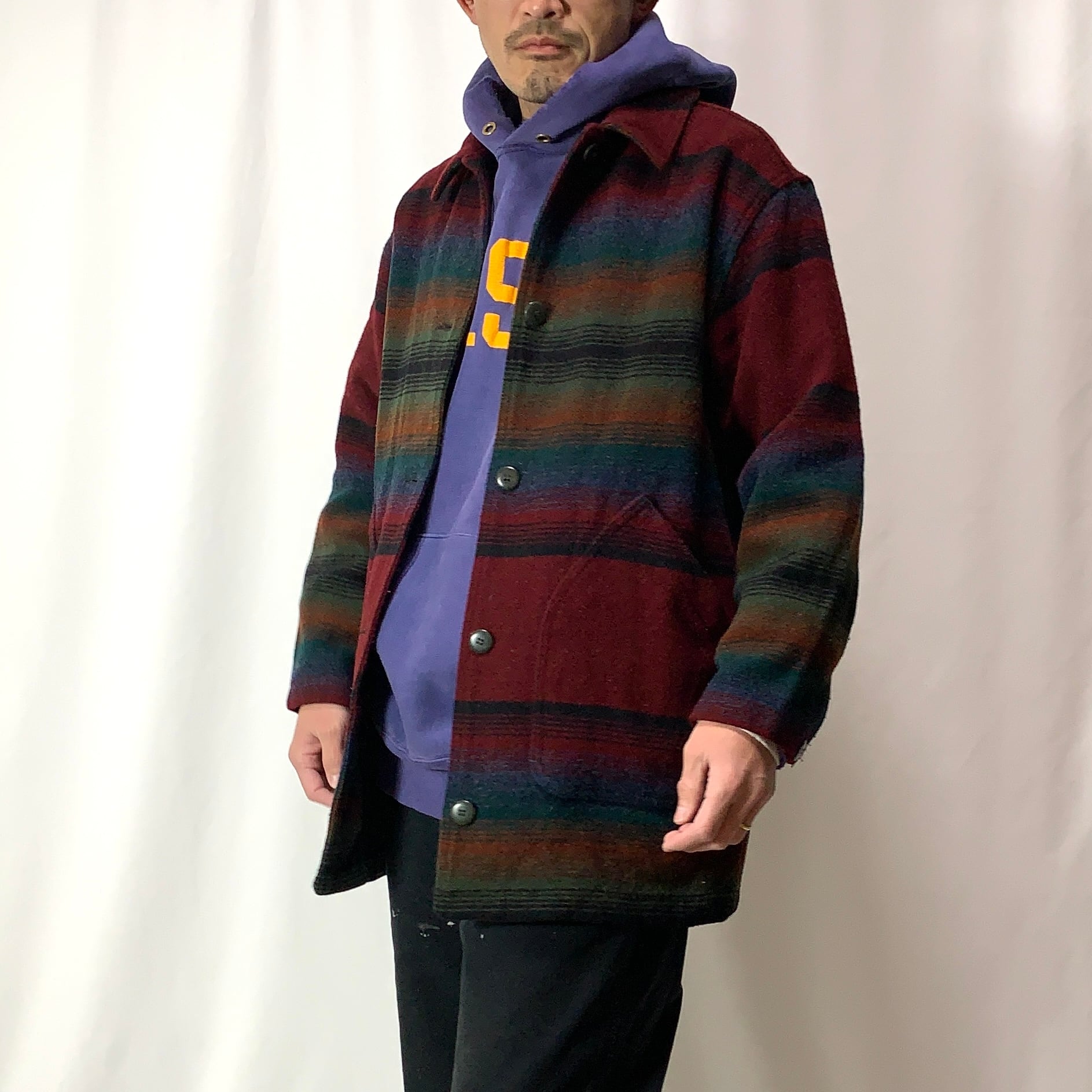 vintage old 80s 90s L.L.Bean wool jacket Rug jacket Native Pattern