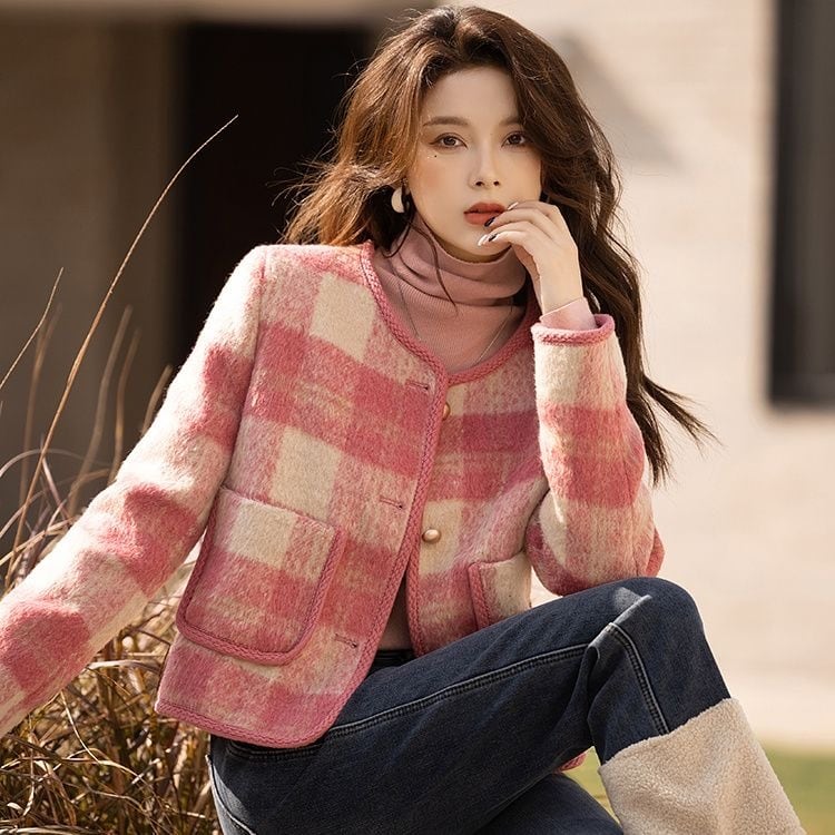 outer】ブロックチェック柄ジャケットコート2色 ZG0022 | BeautyYouStyle