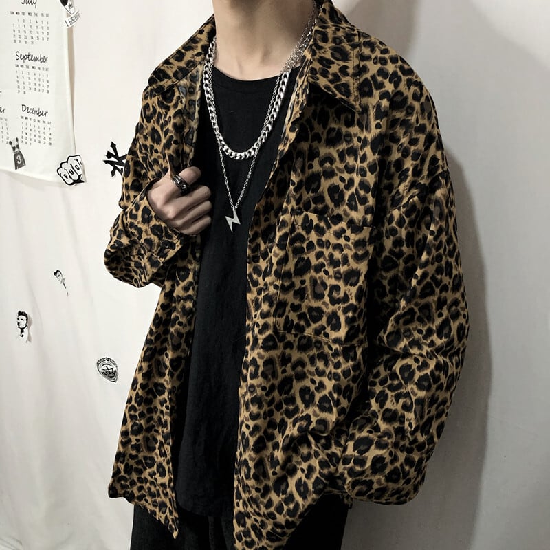 MGJMシリーズ】☆豹柄シャツ☆ トップス 長袖シャツ 男女兼用 メンズ