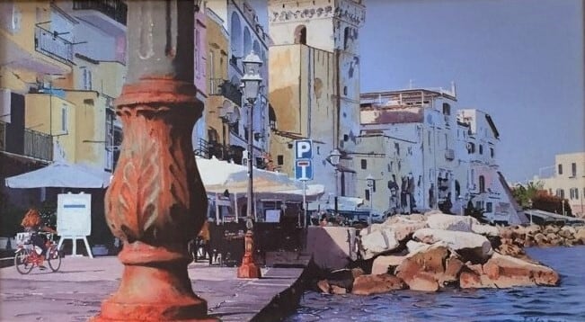 市川嘉一「イスキア島の海岸通り」油彩画(額付き) | Art tempo