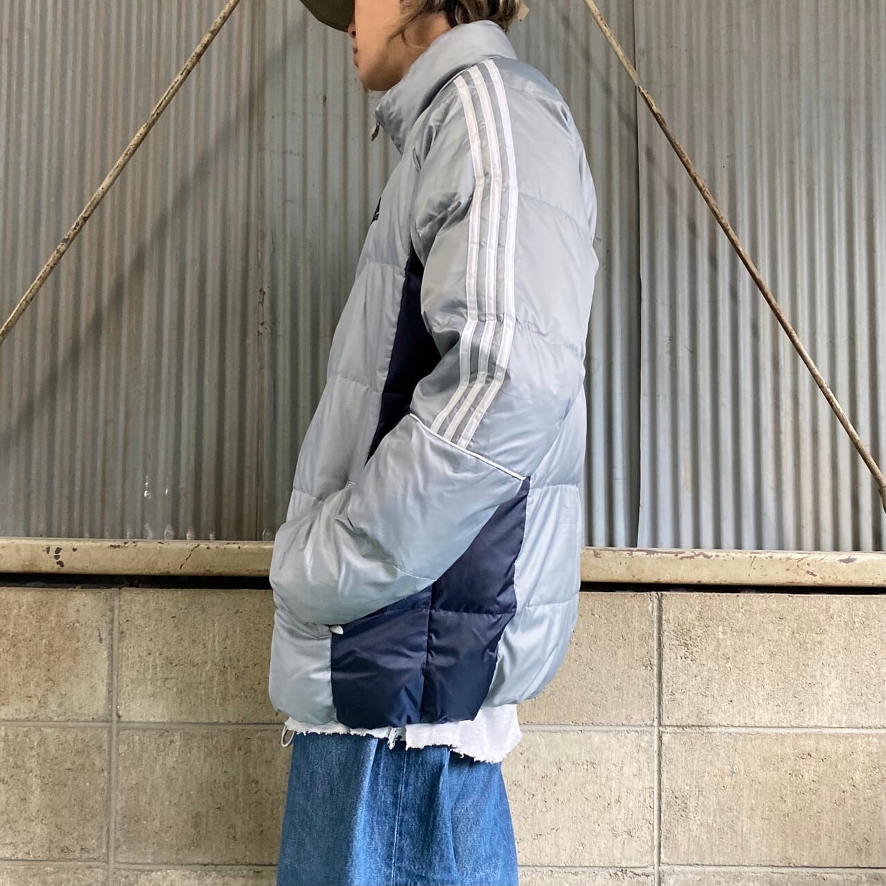 adidas アディダス シルバー サイドライン ダウンジャケット メンズL