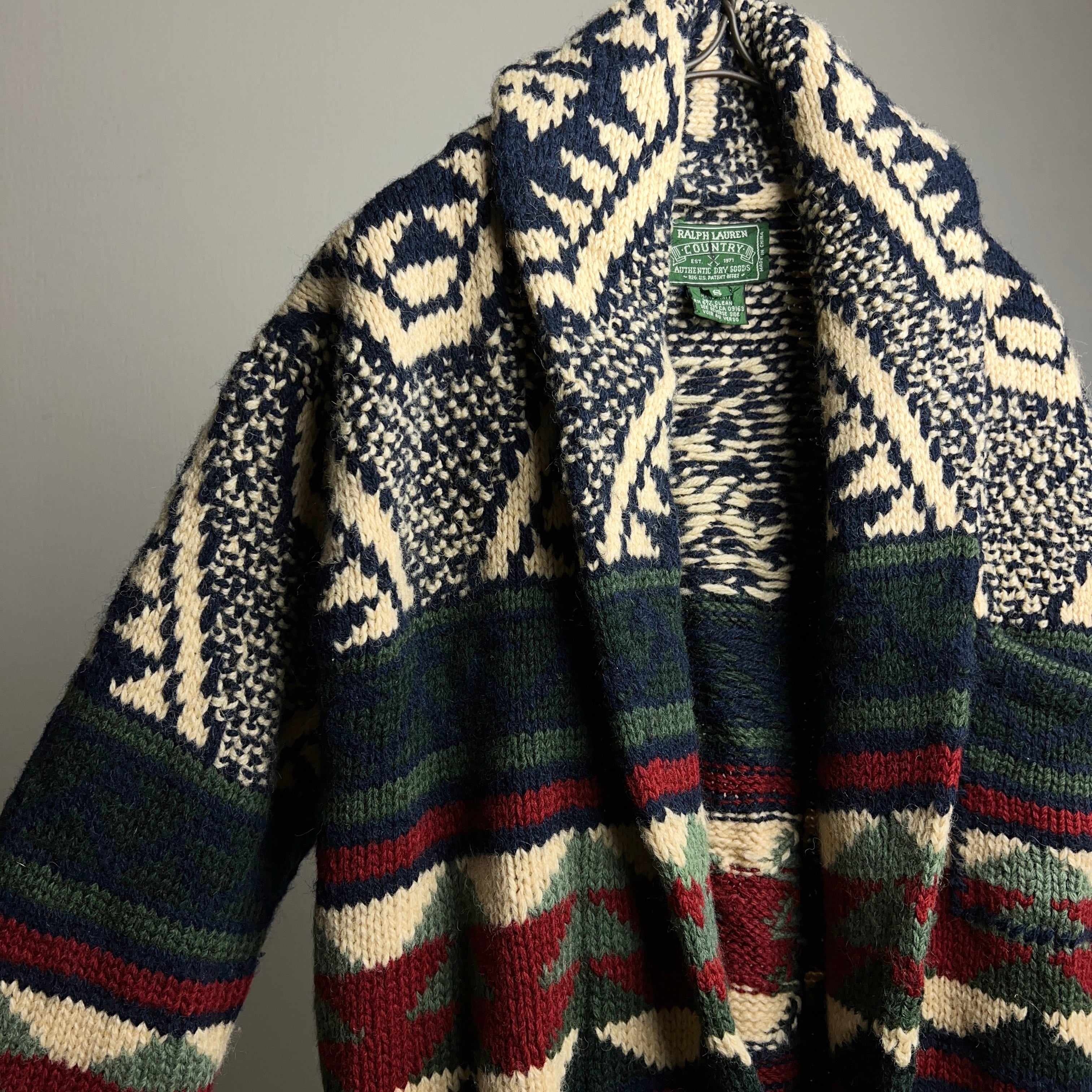 90's Ralph Lauren COUNTRY SHAWL COLLAR KNIT CARDIGAN ラルフ