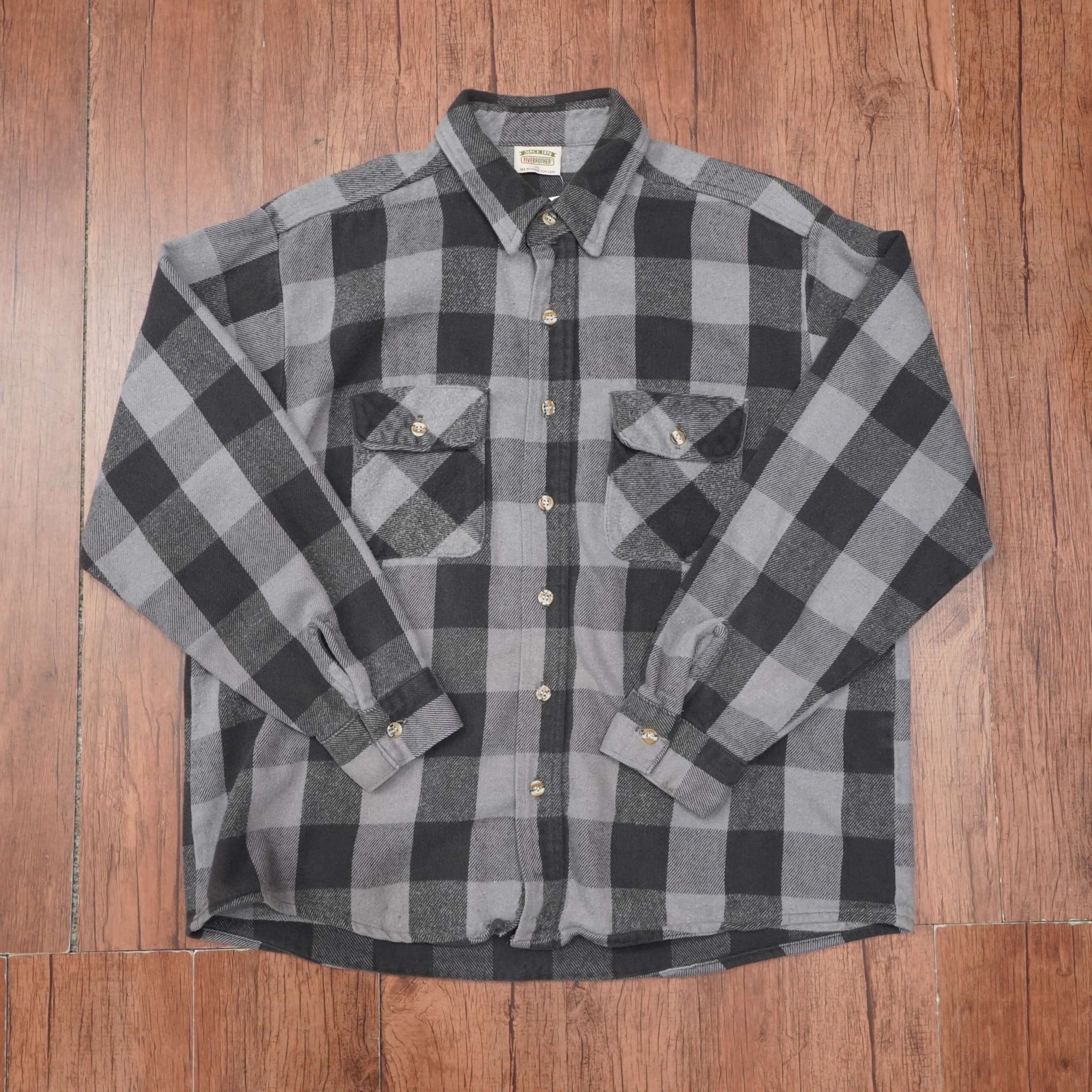five brother ヘビー ネルシャツ XL/90s 黒 グレー ファイブブラザー